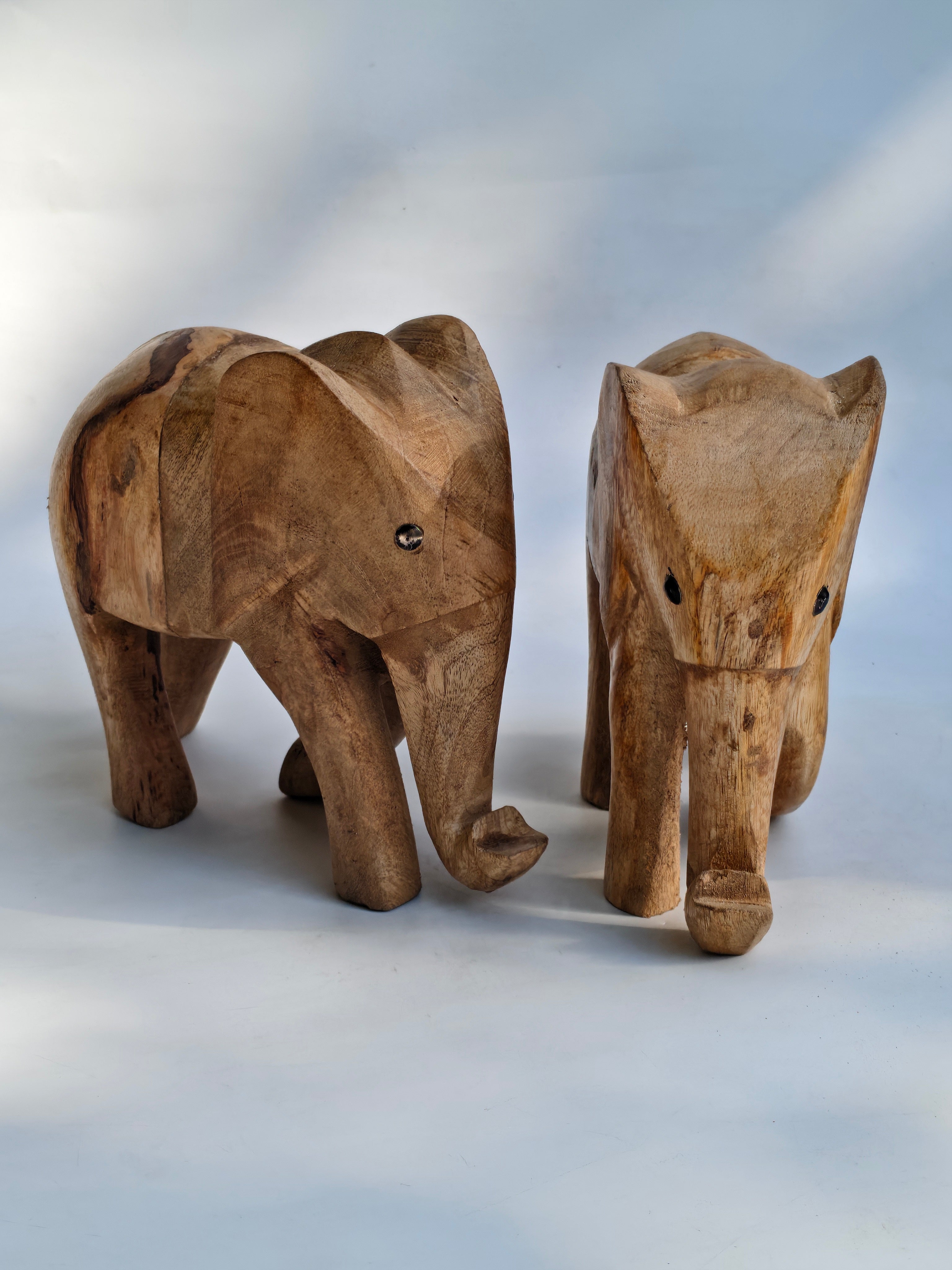 Handcrafted Wooden Elephant Figurine – Natural Wood Decorative Accent