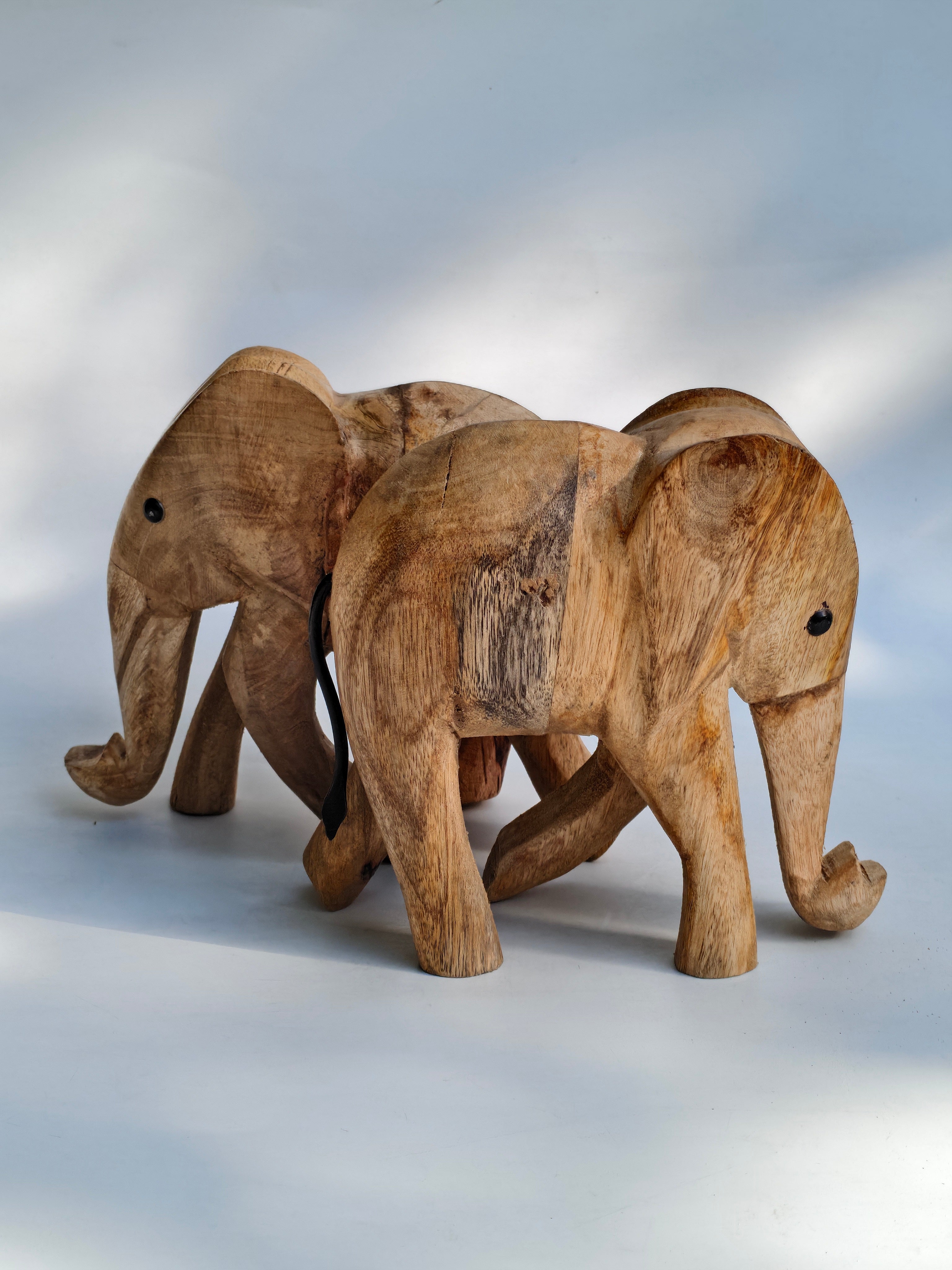 Handcrafted Wooden Elephant Figurine – Natural Wood Decorative Accent
