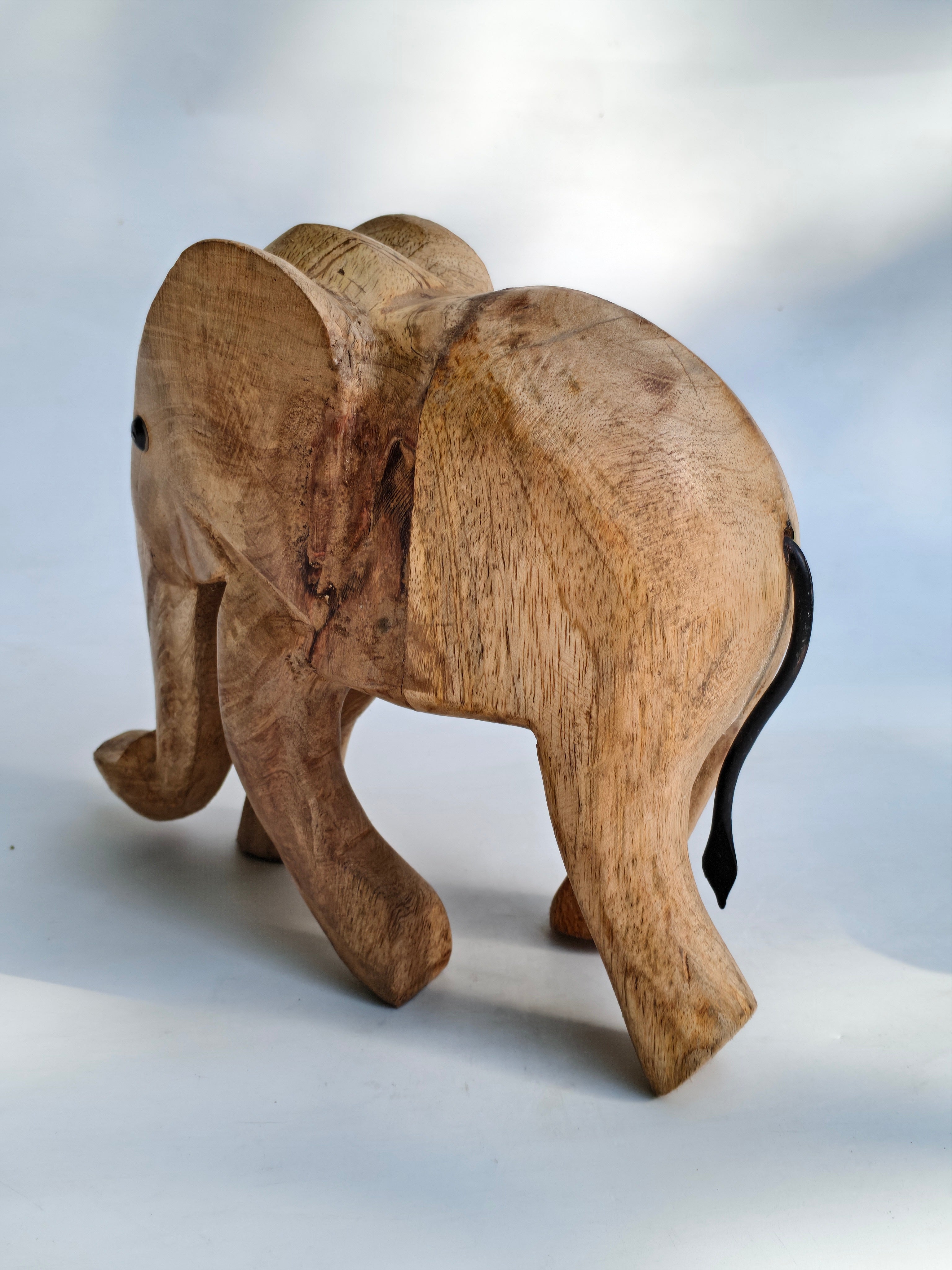 Handcrafted Wooden Elephant Figurine – Natural Wood Decorative Accent