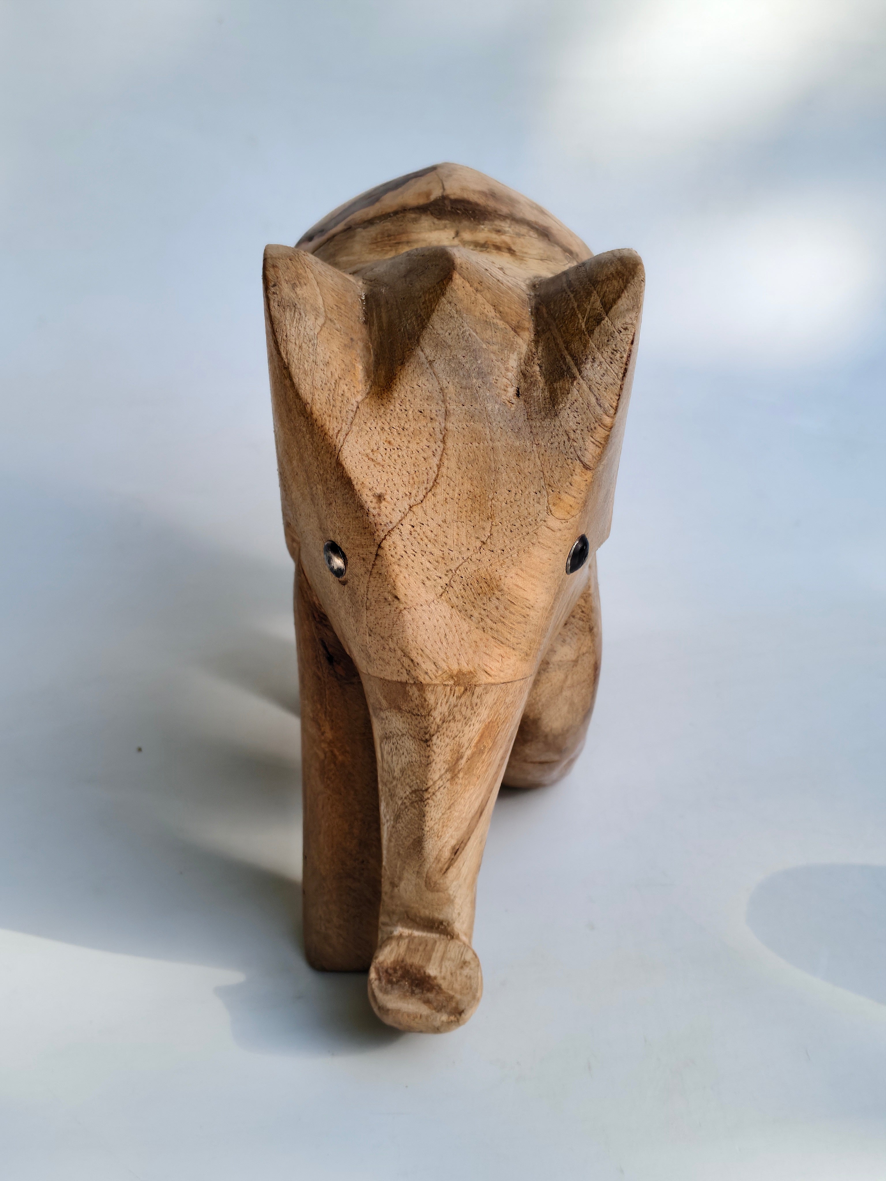 Handcrafted Wooden Elephant Figurine – Natural Wood Decorative Accent