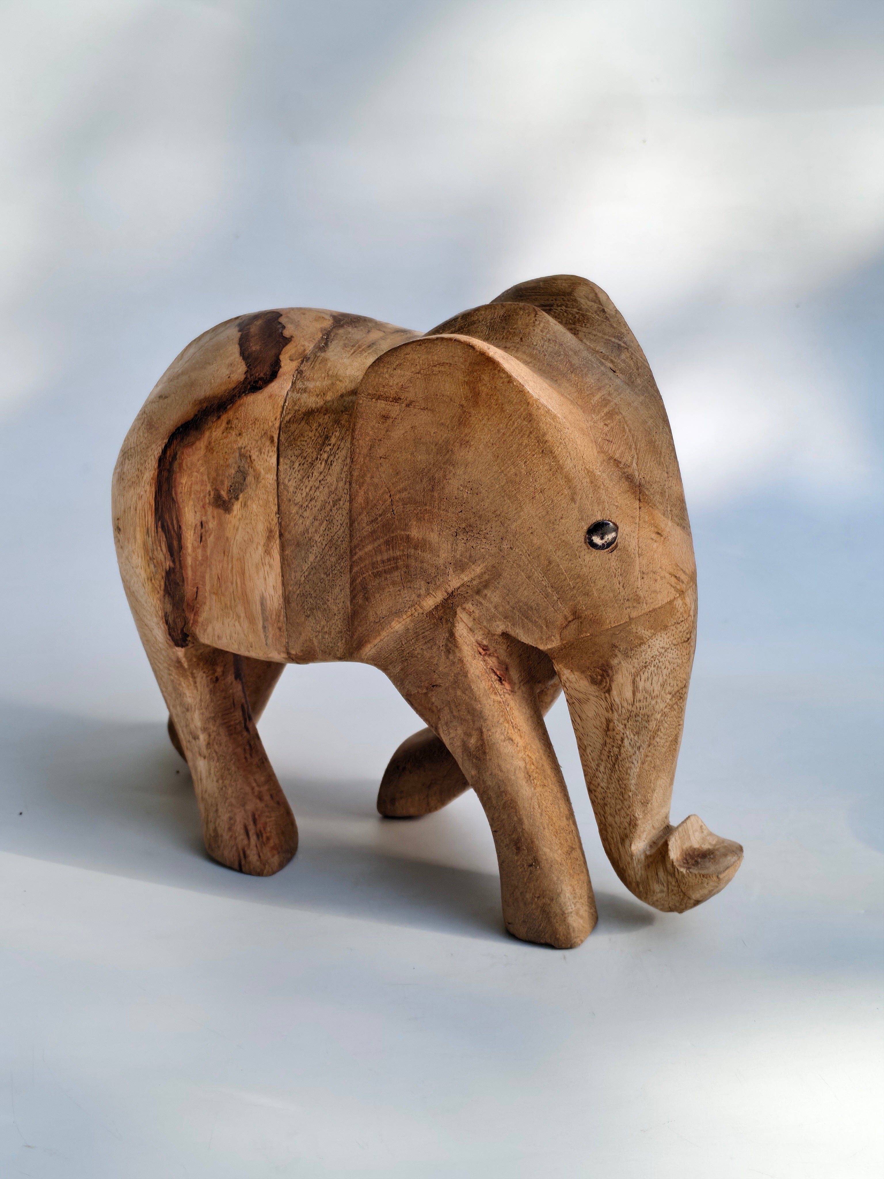Handcrafted Wooden Elephant Figurine – Natural Wood Decorative Accent