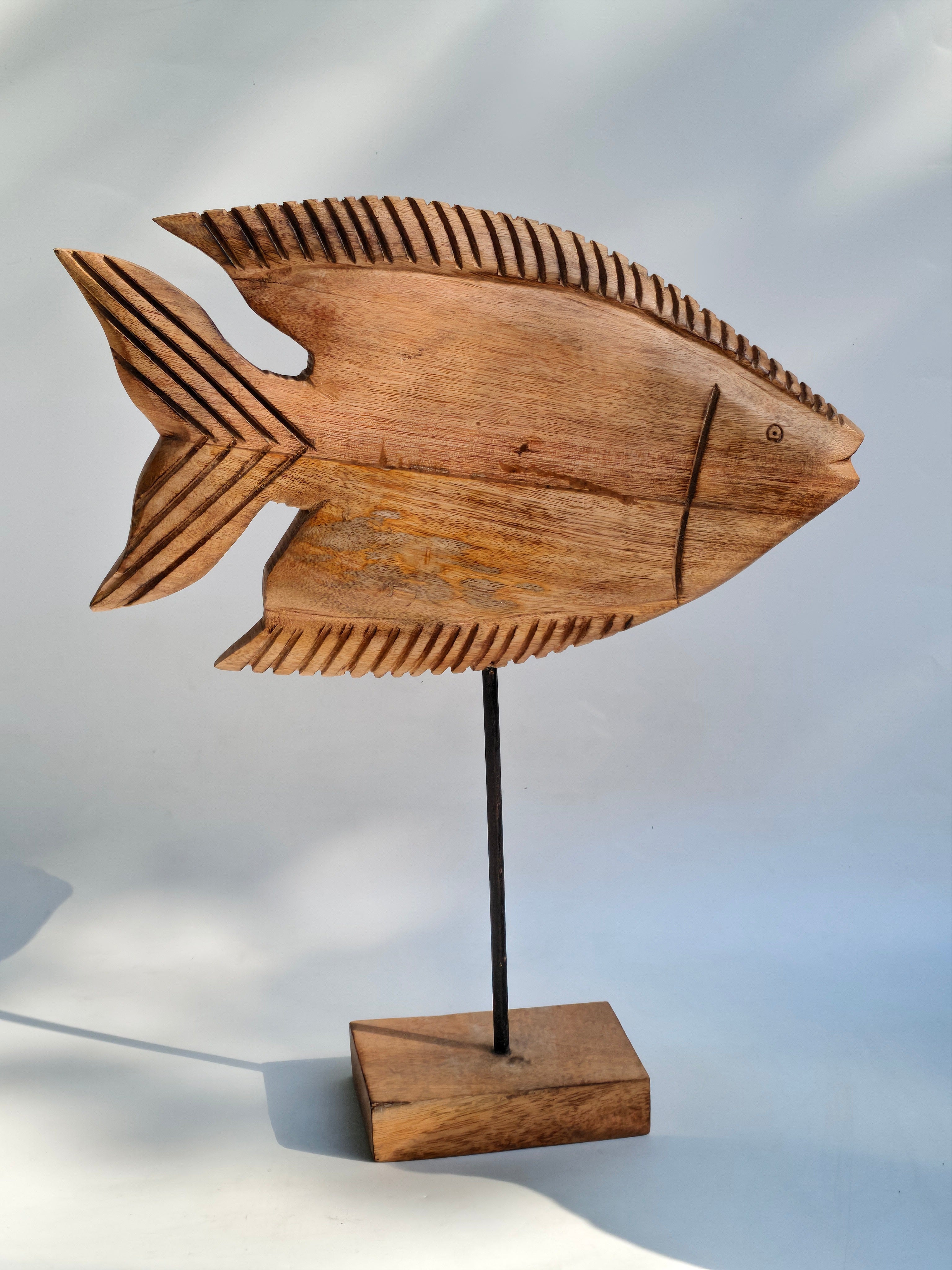 Hand-Carved Wooden Tropical Fish Sculpture
