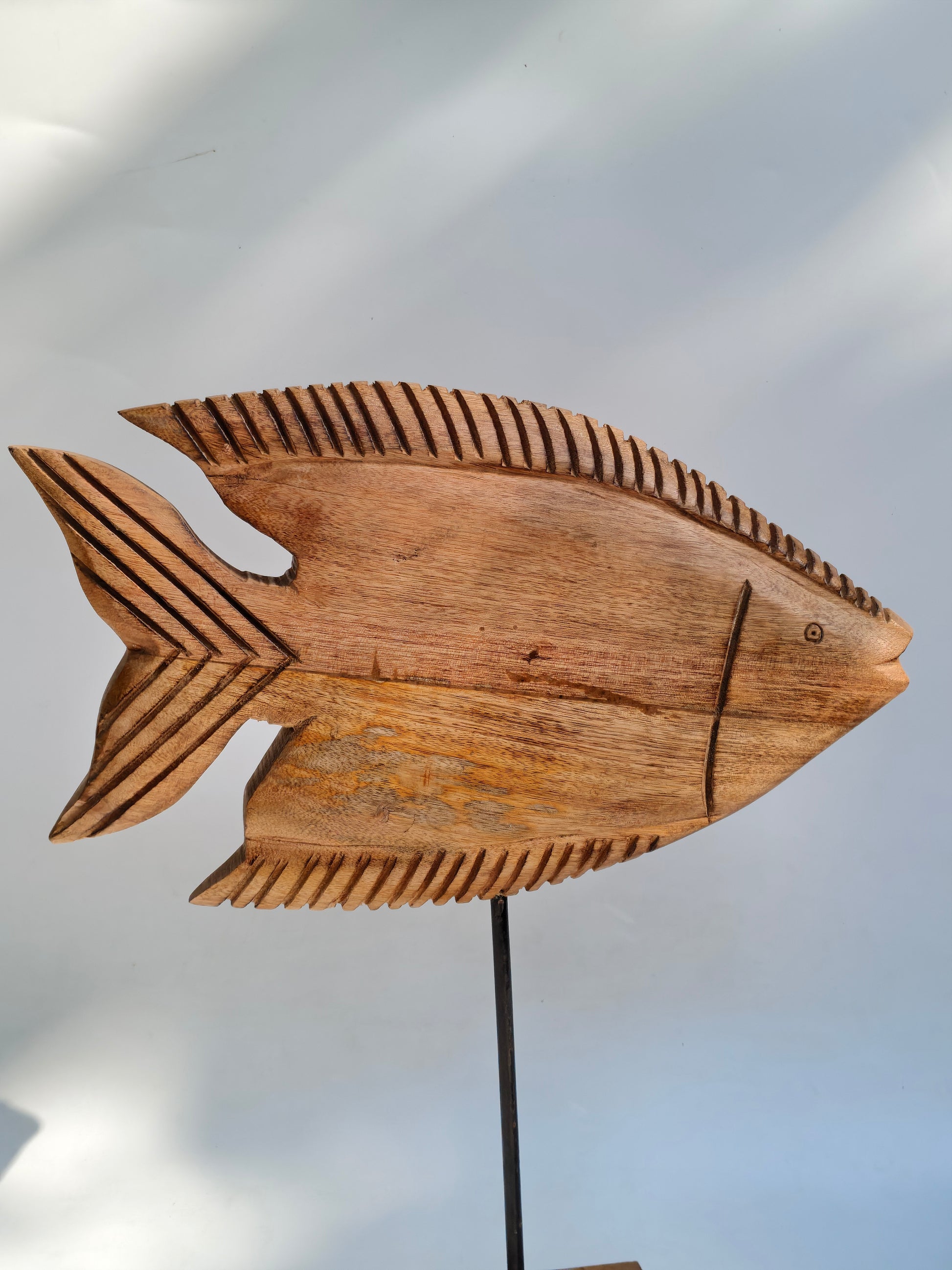 Hand-Carved Wooden Tropical Fish Sculpture