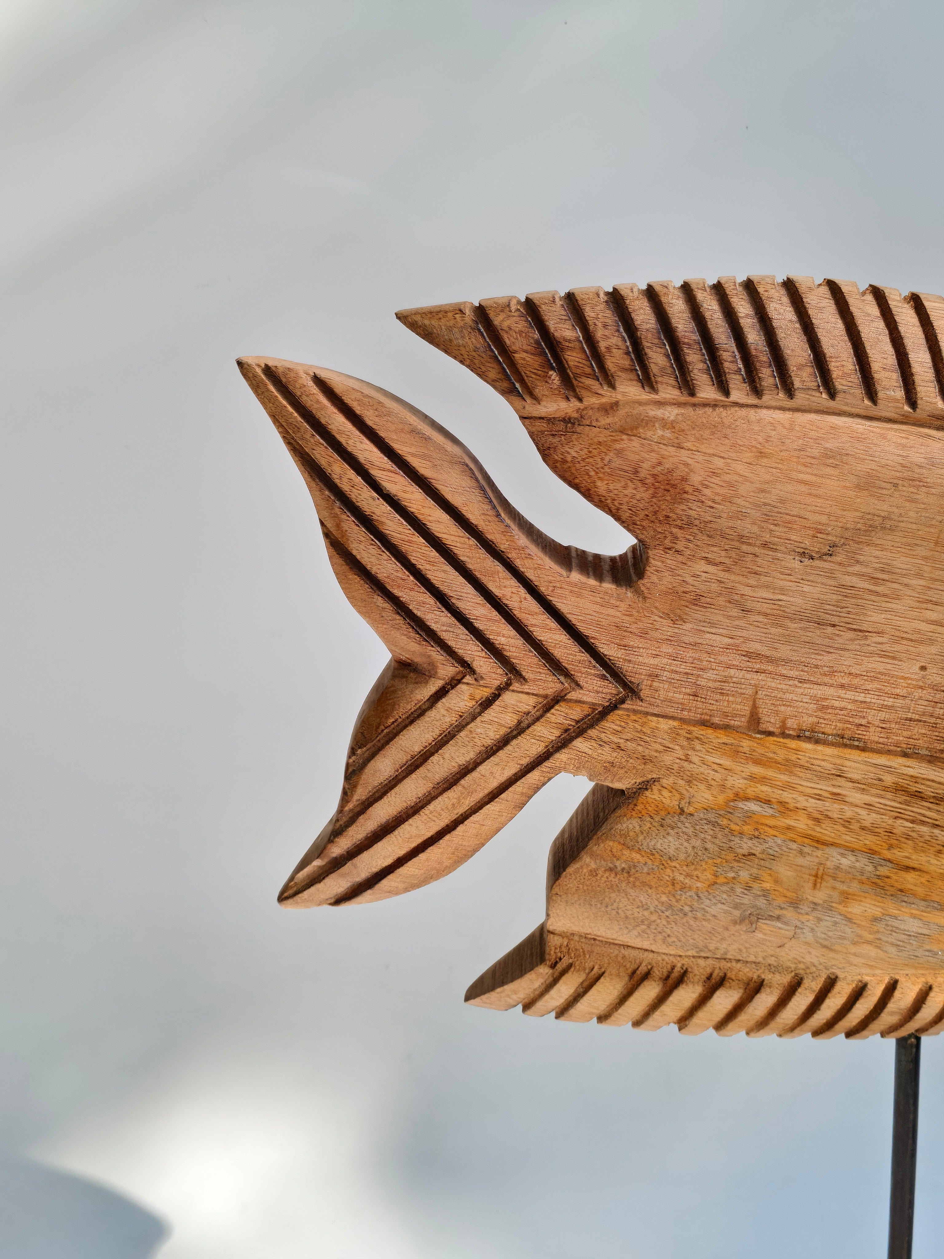 Hand-Carved Wooden Tropical Fish Sculpture