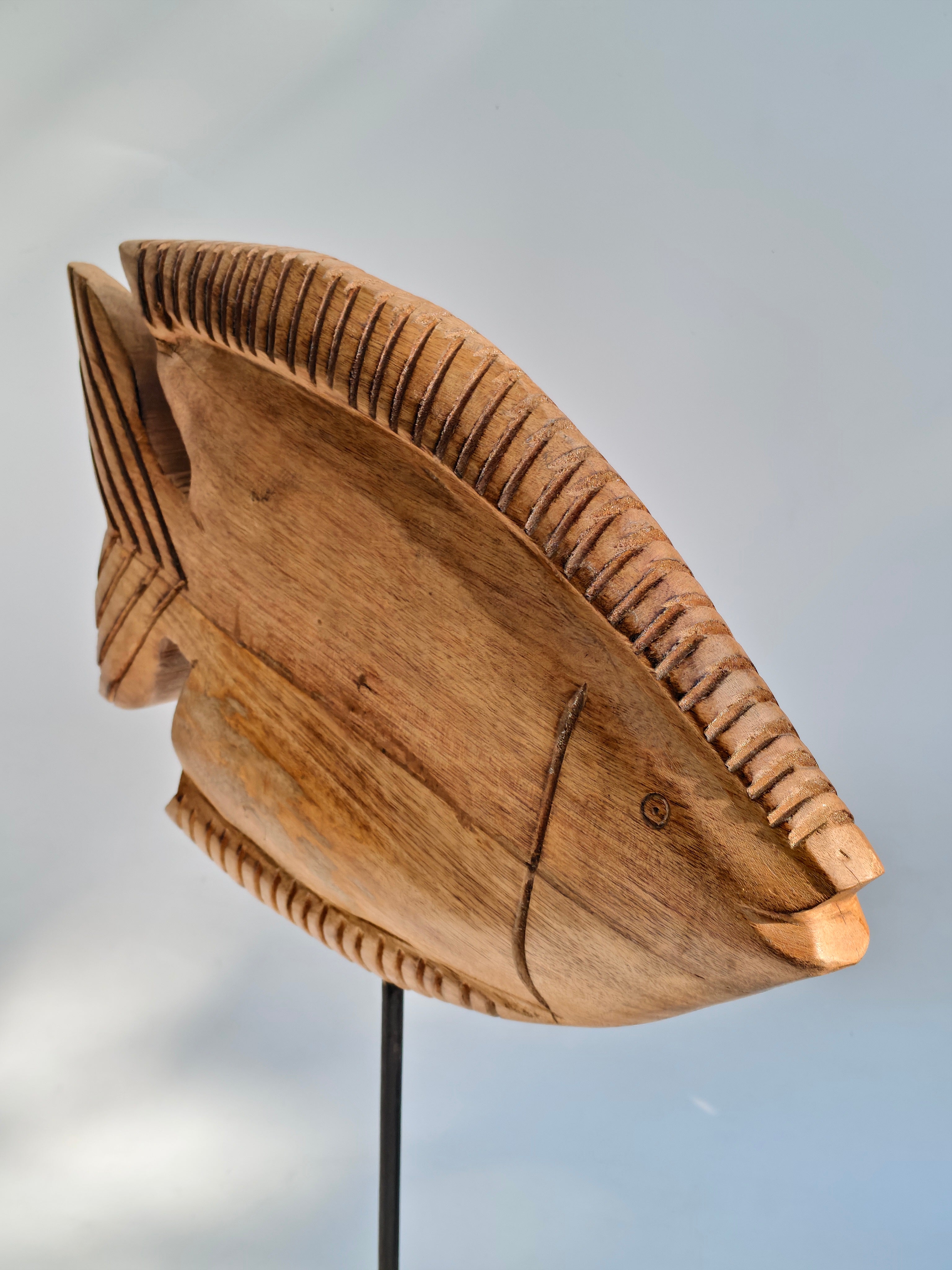 Hand-Carved Wooden Tropical Fish Sculpture