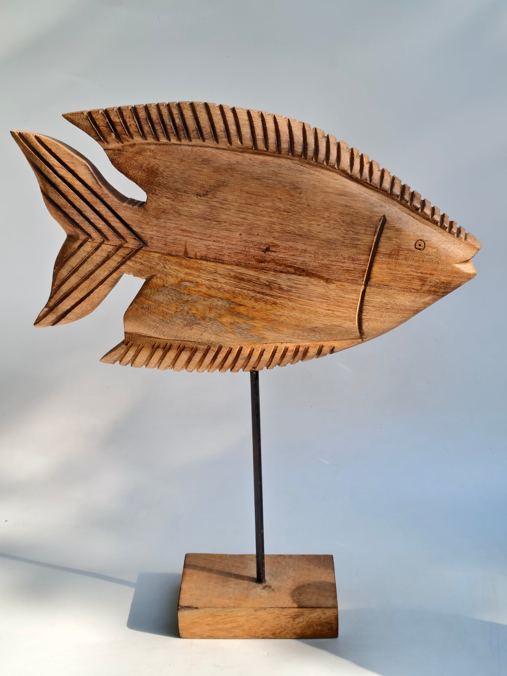 Hand-Carved Wooden Tropical Fish Sculpture