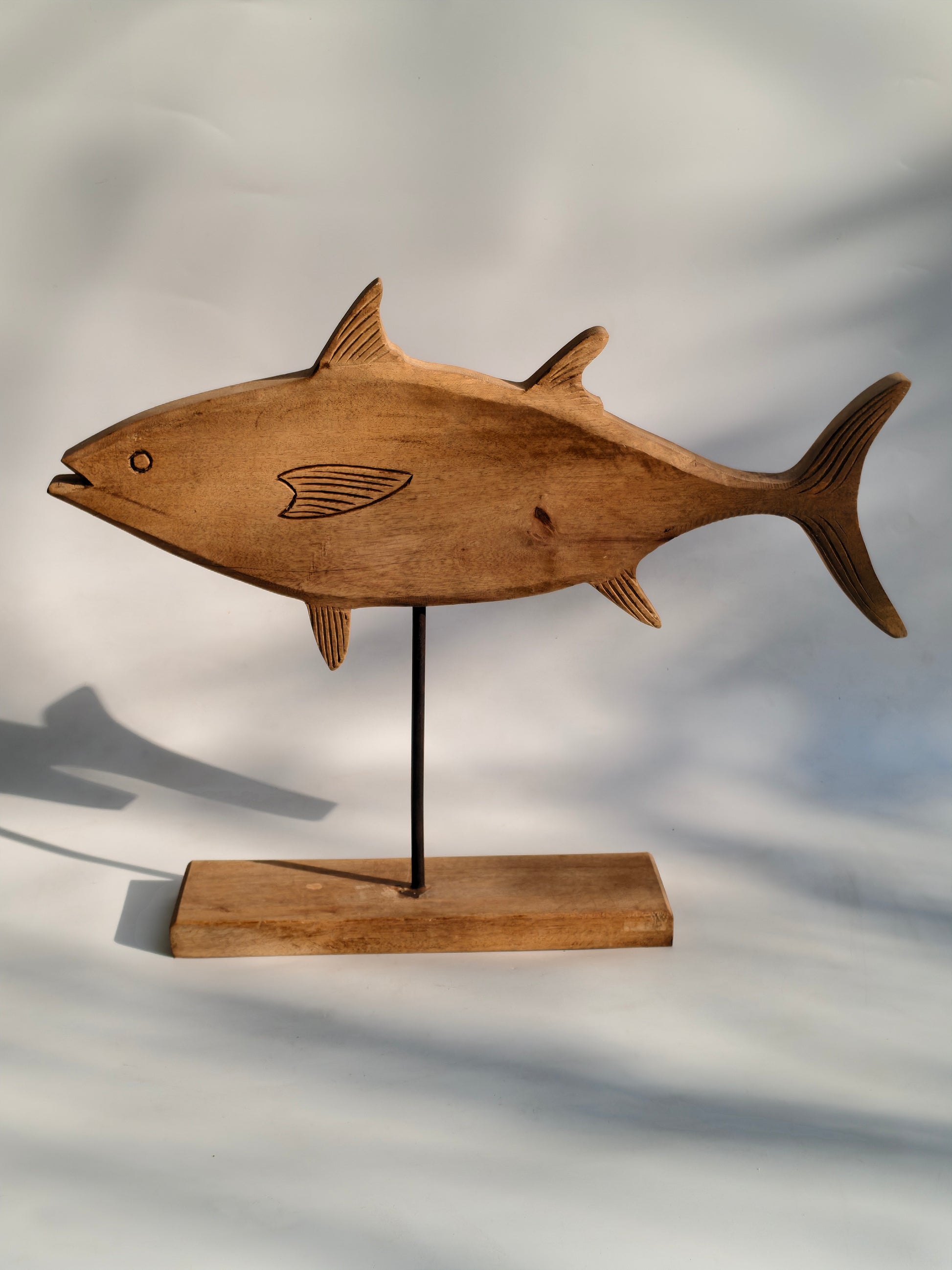 Large Hand-Carved Wooden Tuna Fish Sculpture
