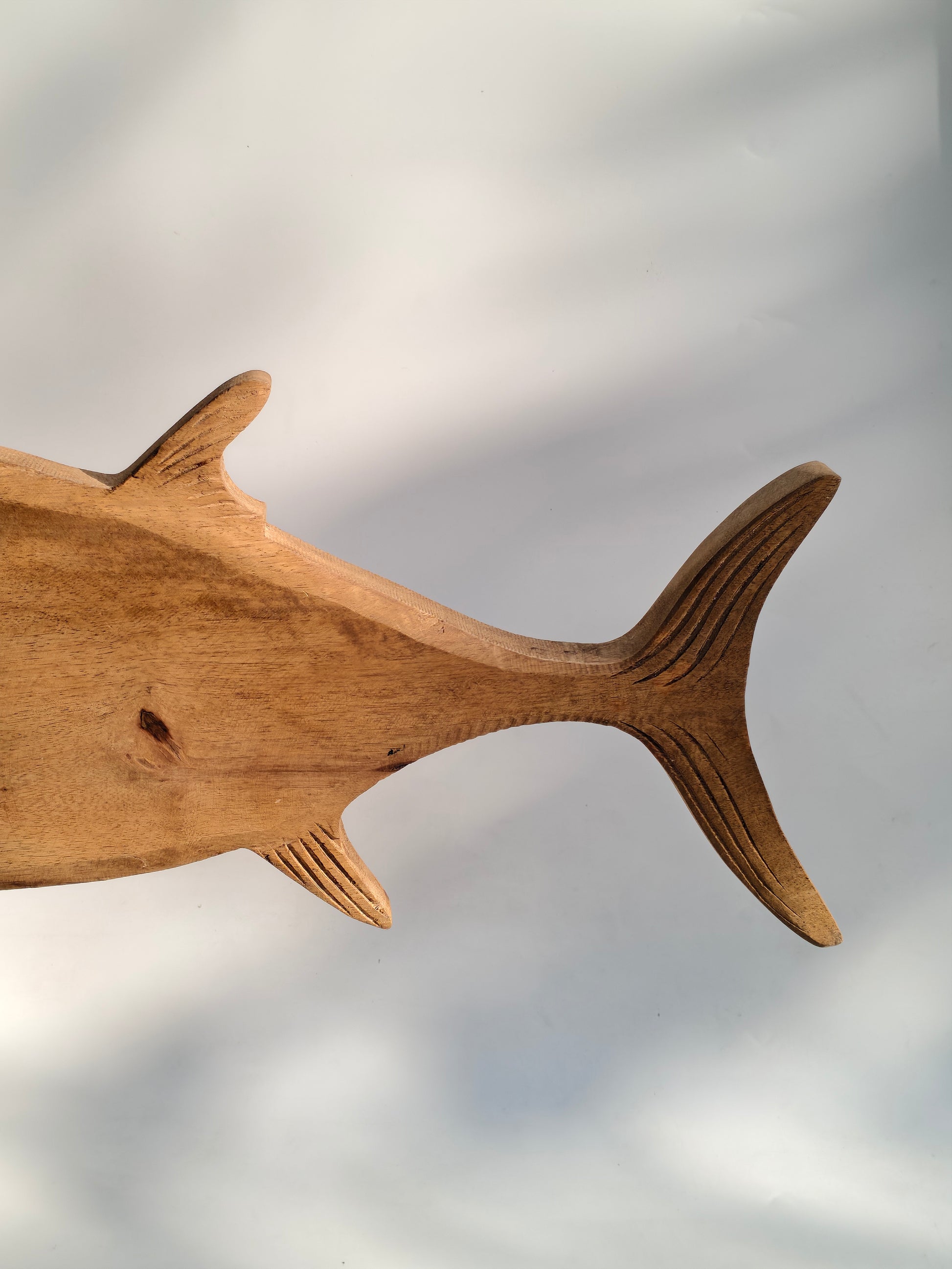 Large Hand-Carved Wooden Tuna Fish Sculpture