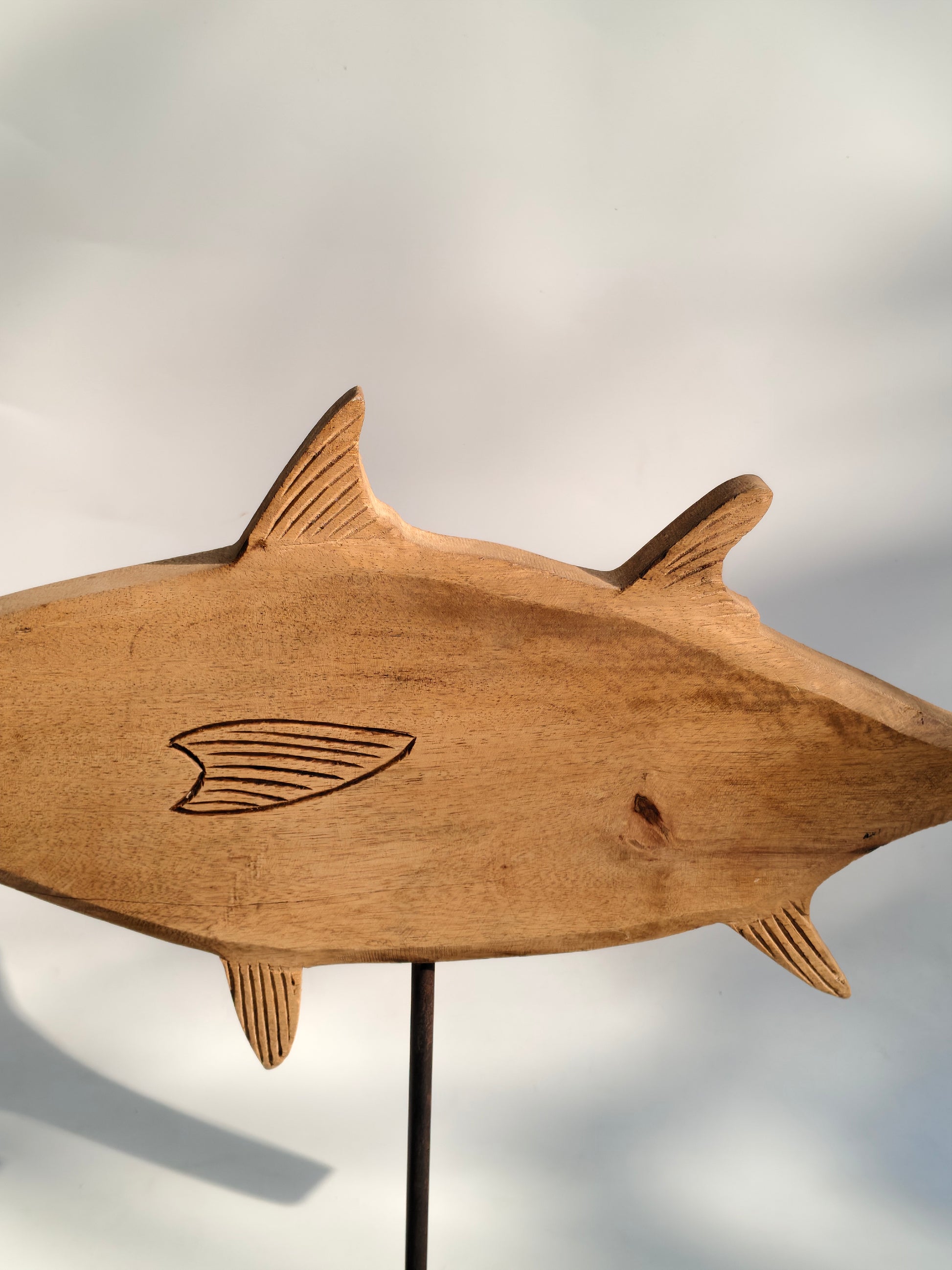 Large Hand-Carved Wooden Tuna Fish Sculpture