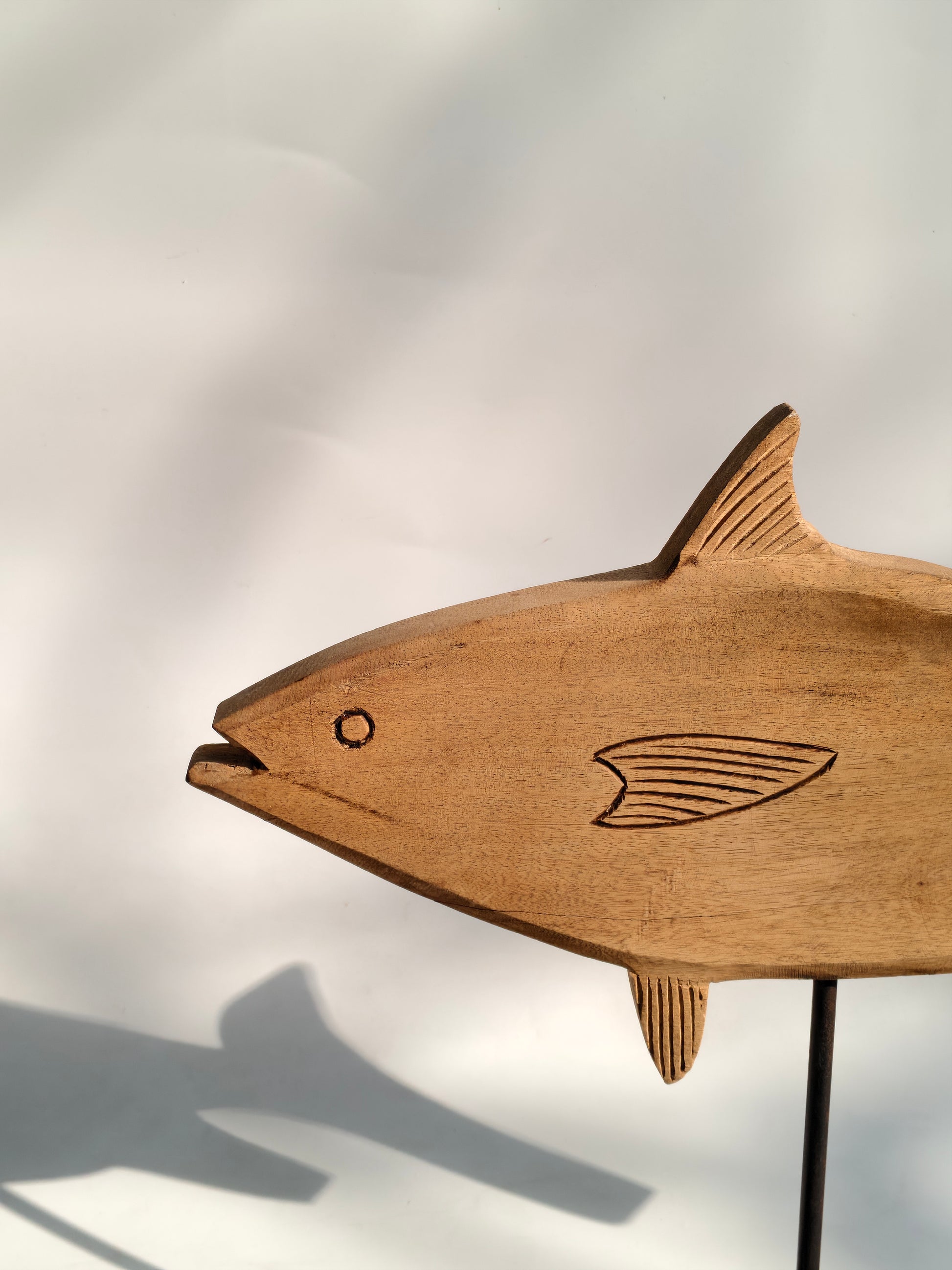 Large Hand-Carved Wooden Tuna Fish Sculpture