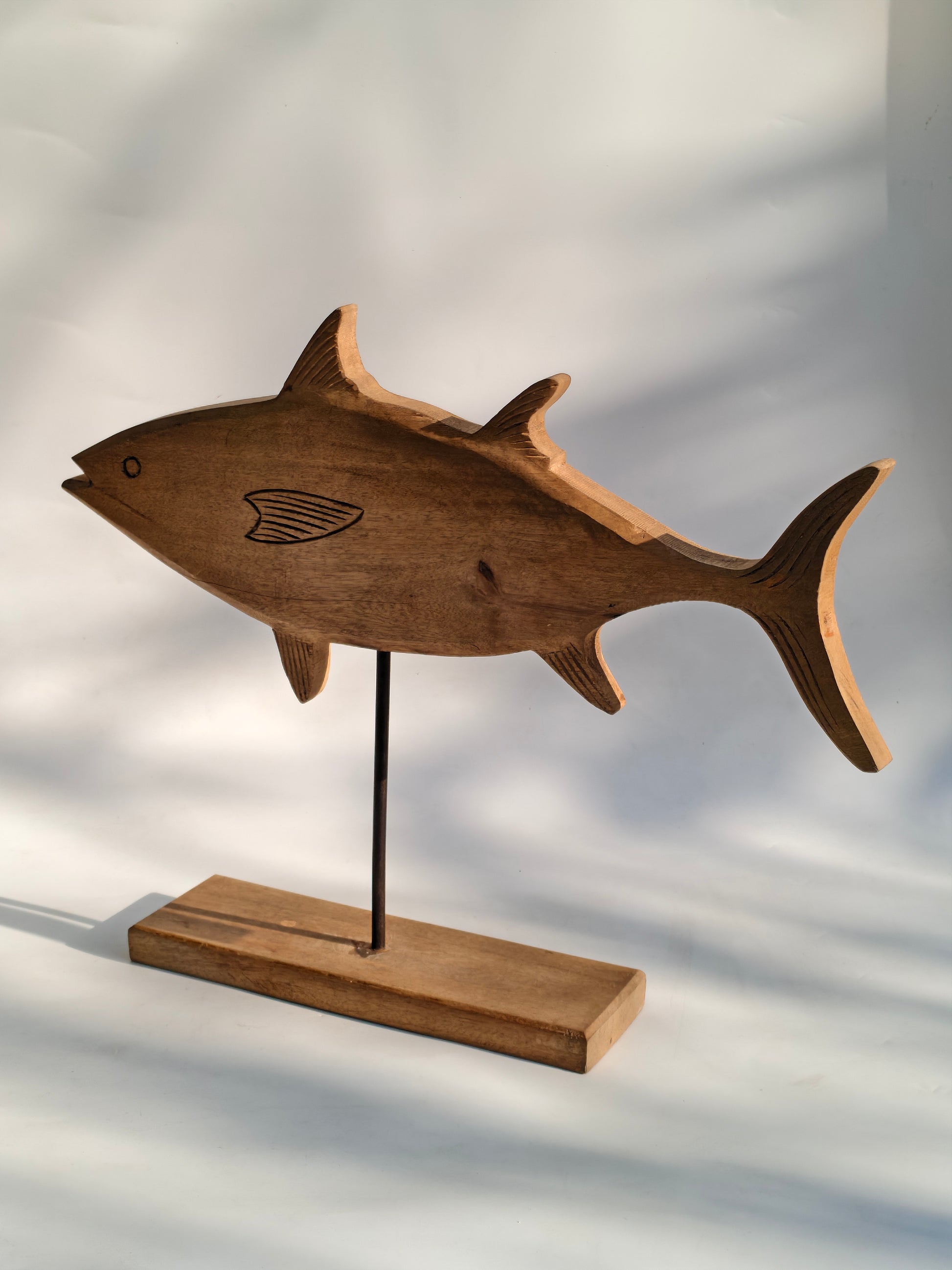 Large Hand-Carved Wooden Tuna Fish Sculpture