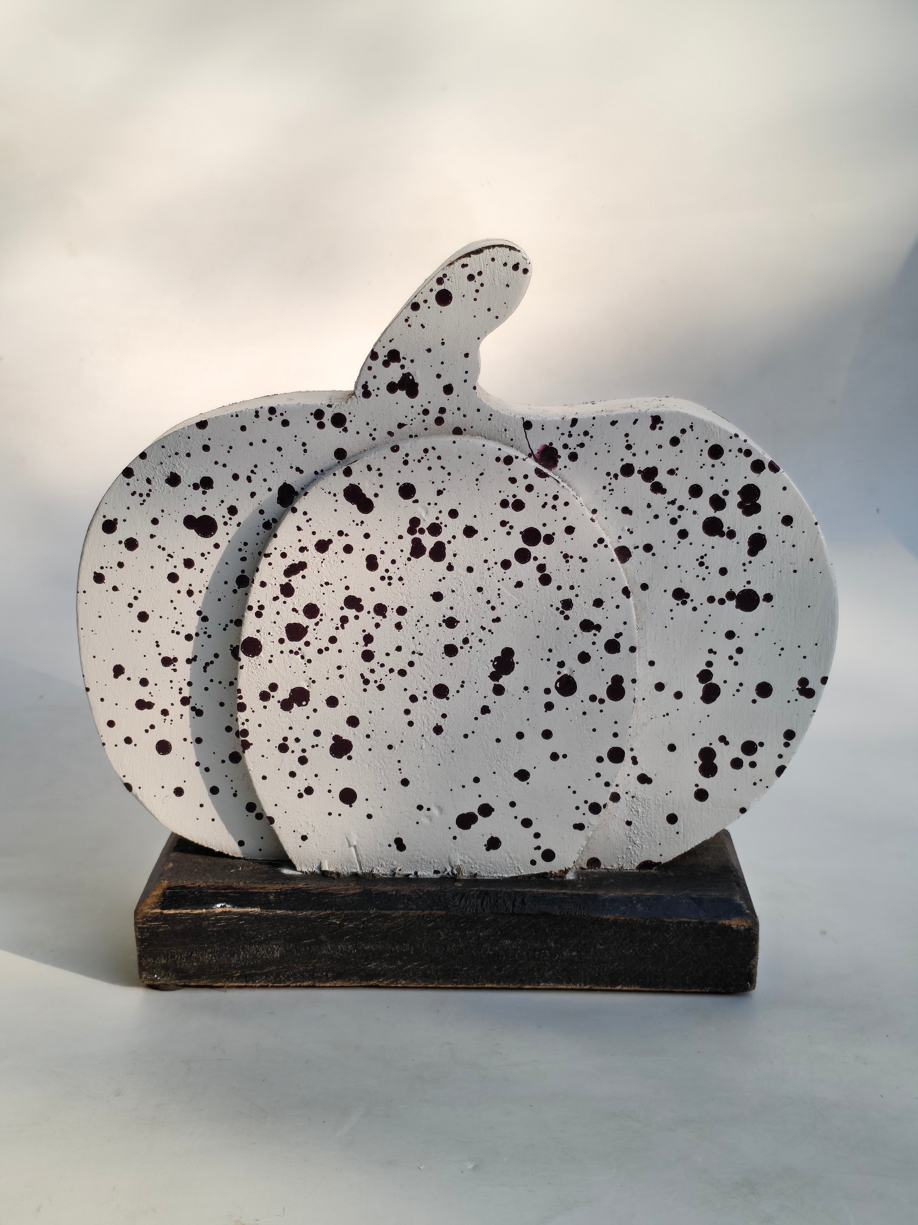 Small Speckled White Wooden Pumpkin Decor