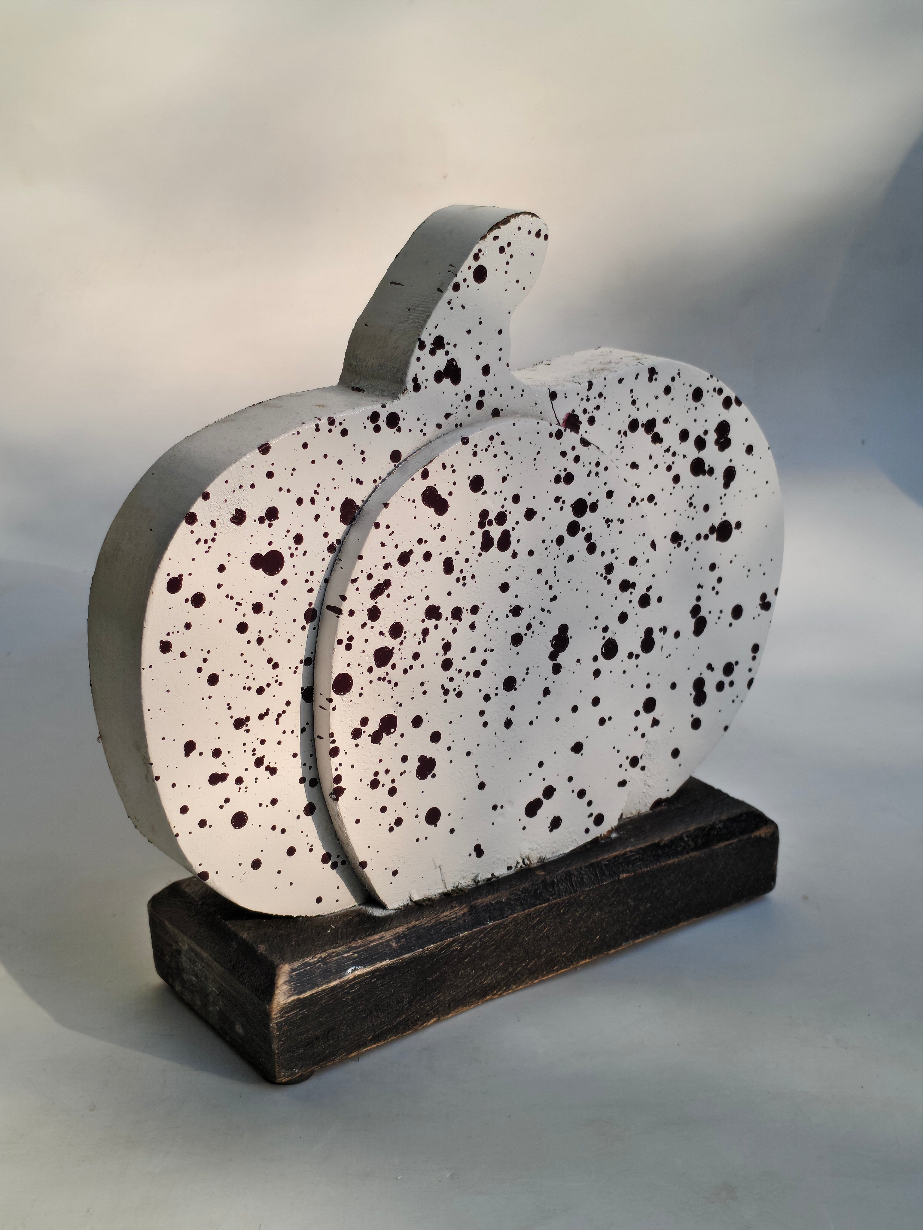 Small Speckled White Wooden Pumpkin Decor