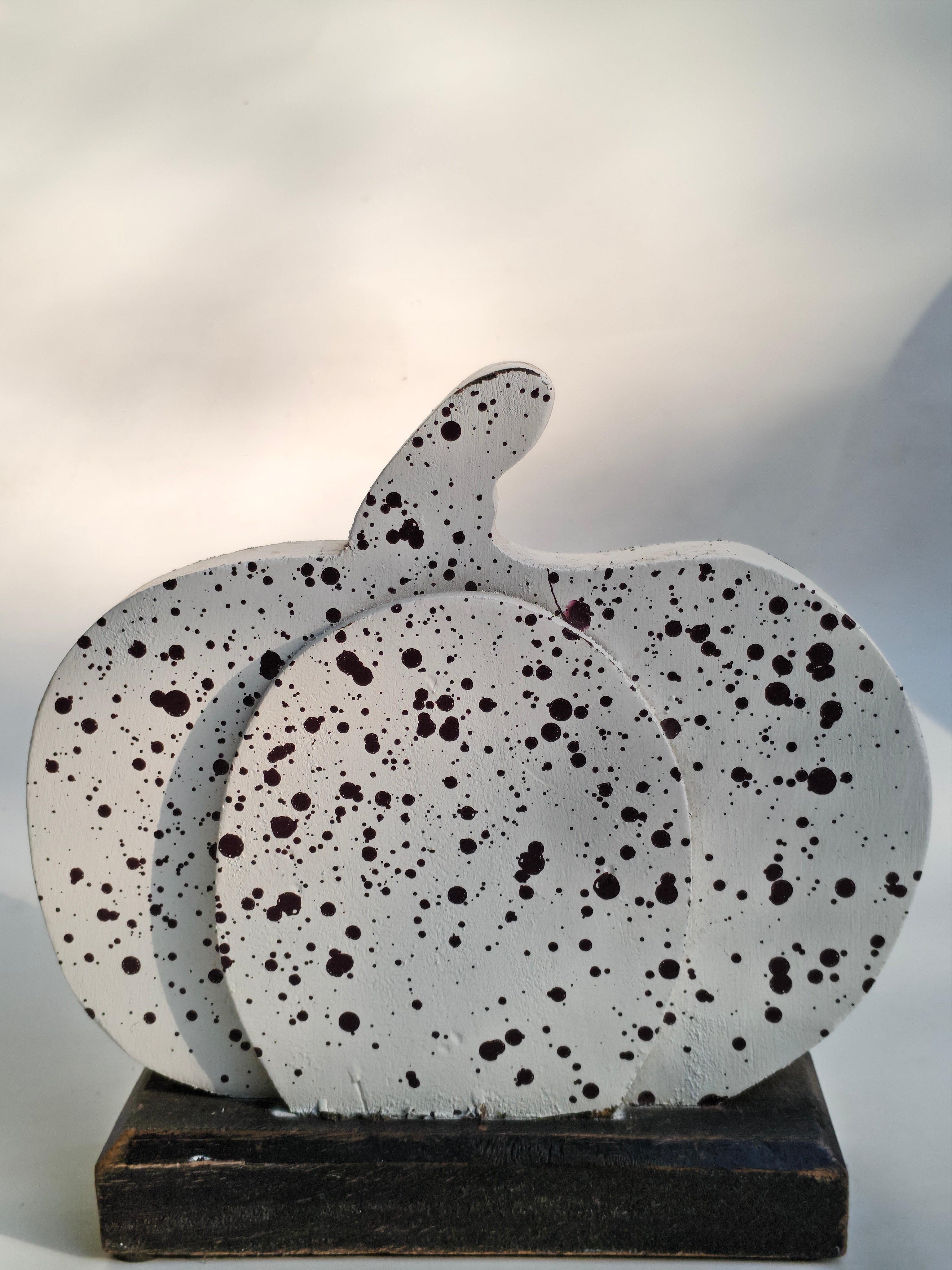 Small Speckled White Wooden Pumpkin Decor