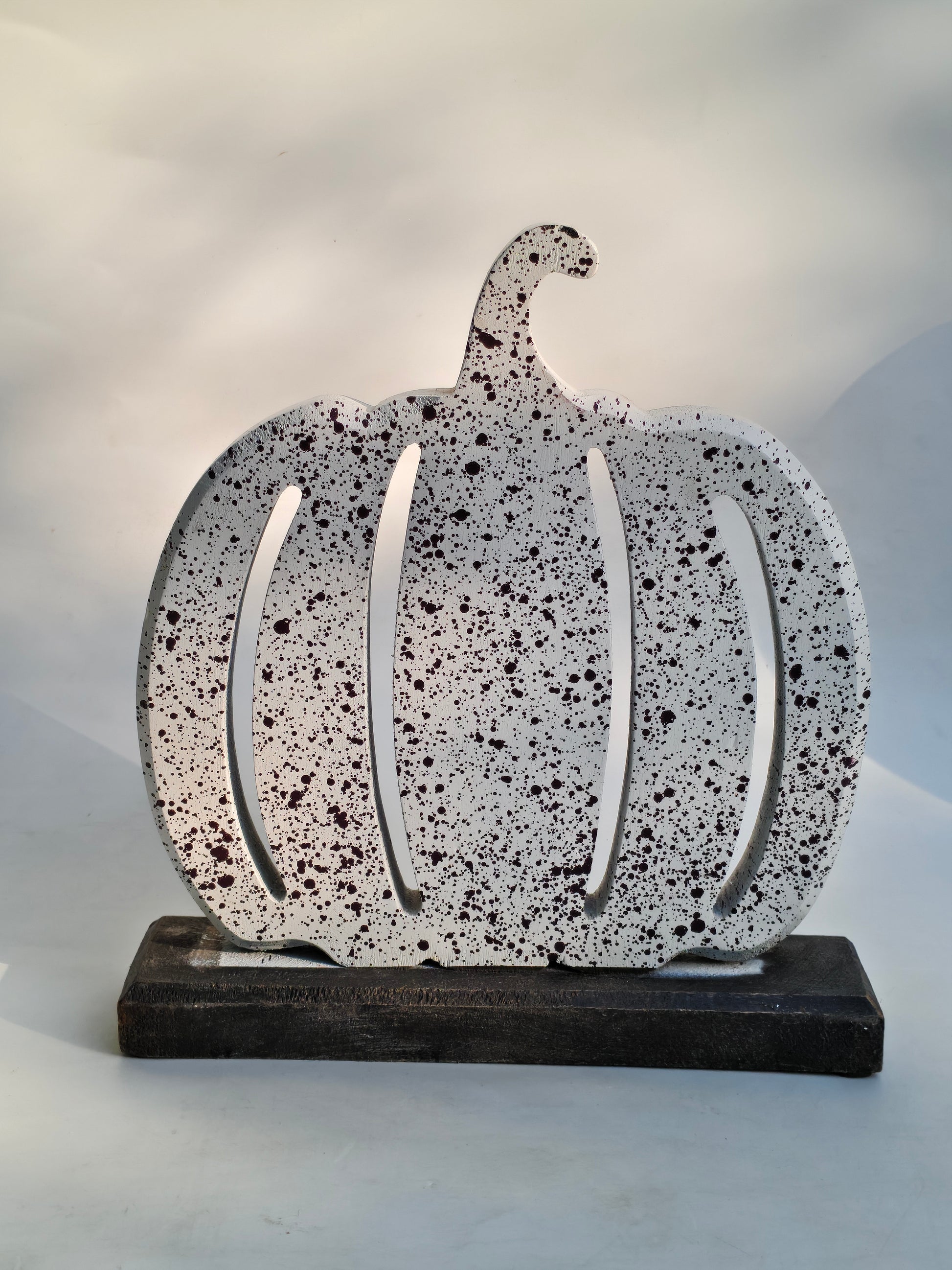 Speckled White Wooden Pumpkin with Cutouts