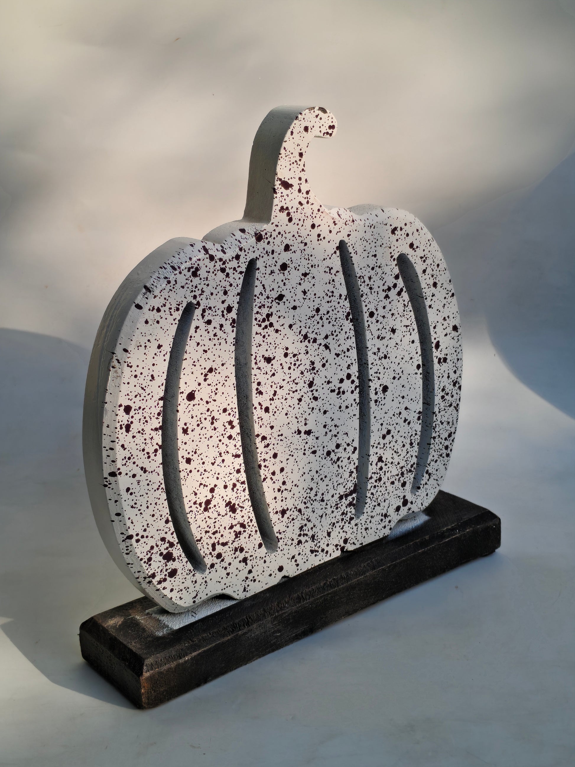 Speckled White Wooden Pumpkin with Cutouts