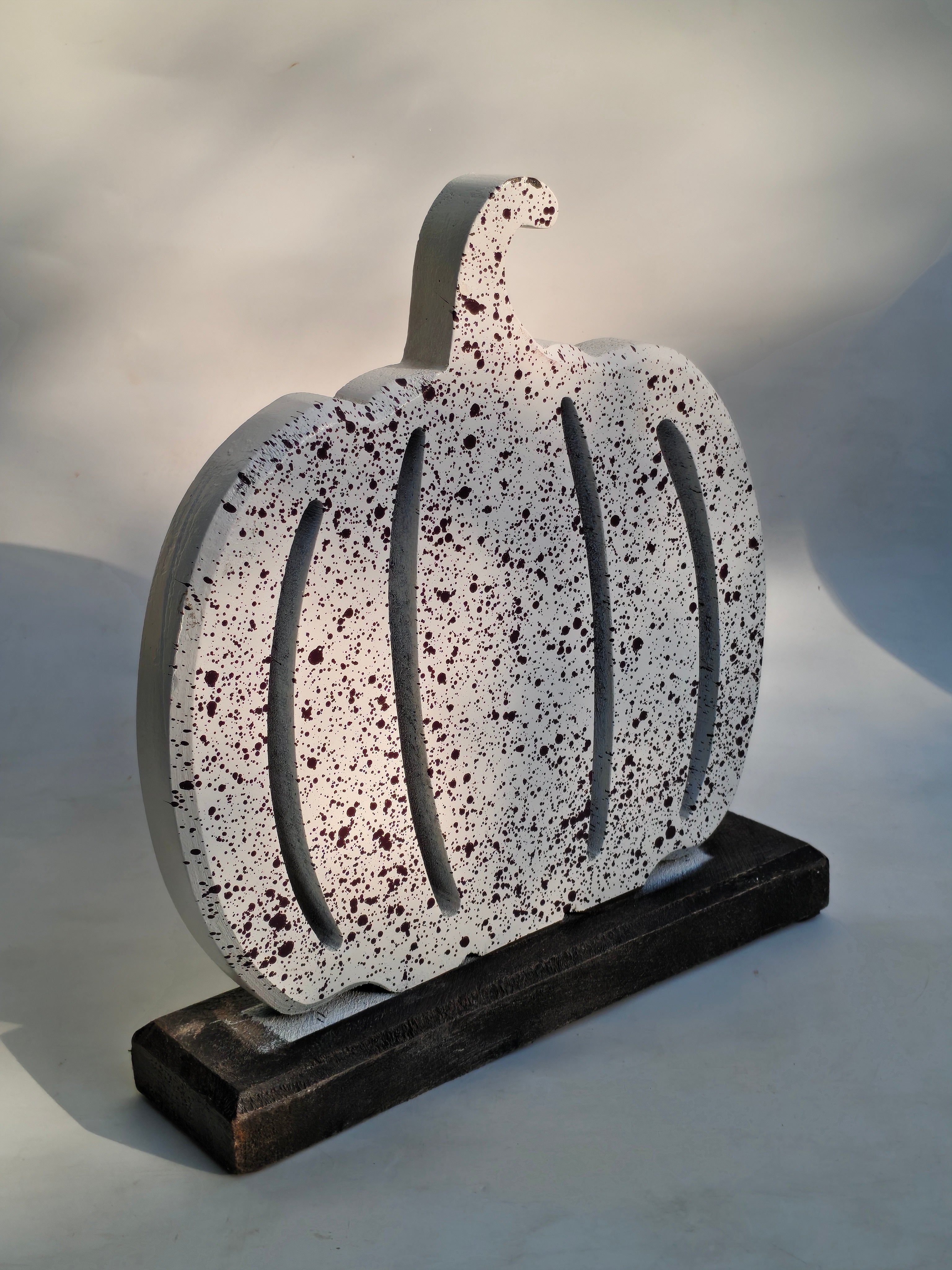 Speckled White Wooden Pumpkin with Cutouts