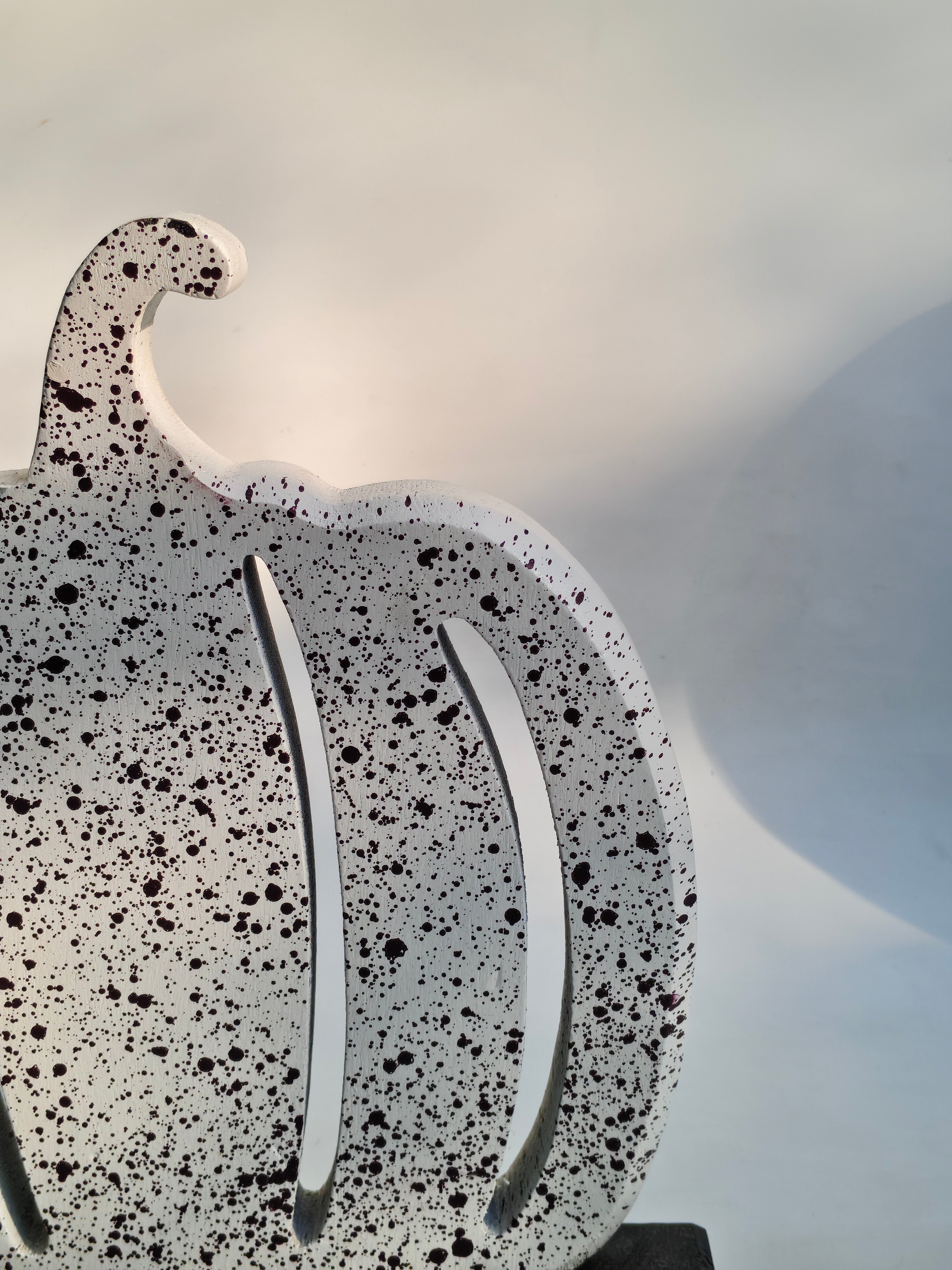 Speckled White Wooden Pumpkin with Cutouts