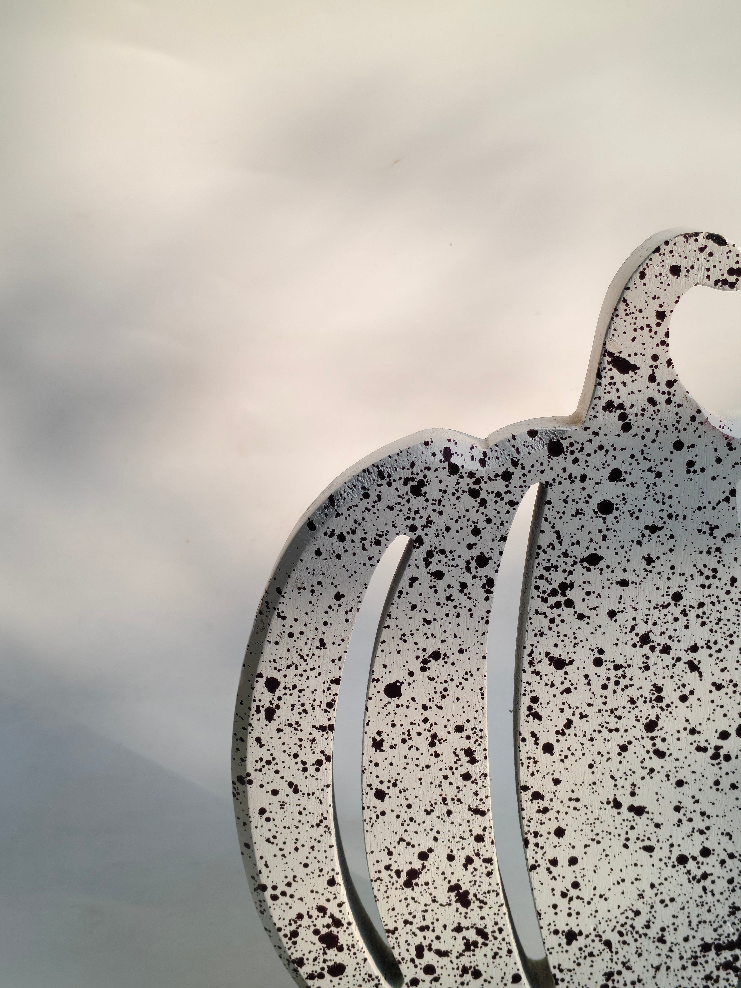 Speckled White Wooden Pumpkin with Cutouts