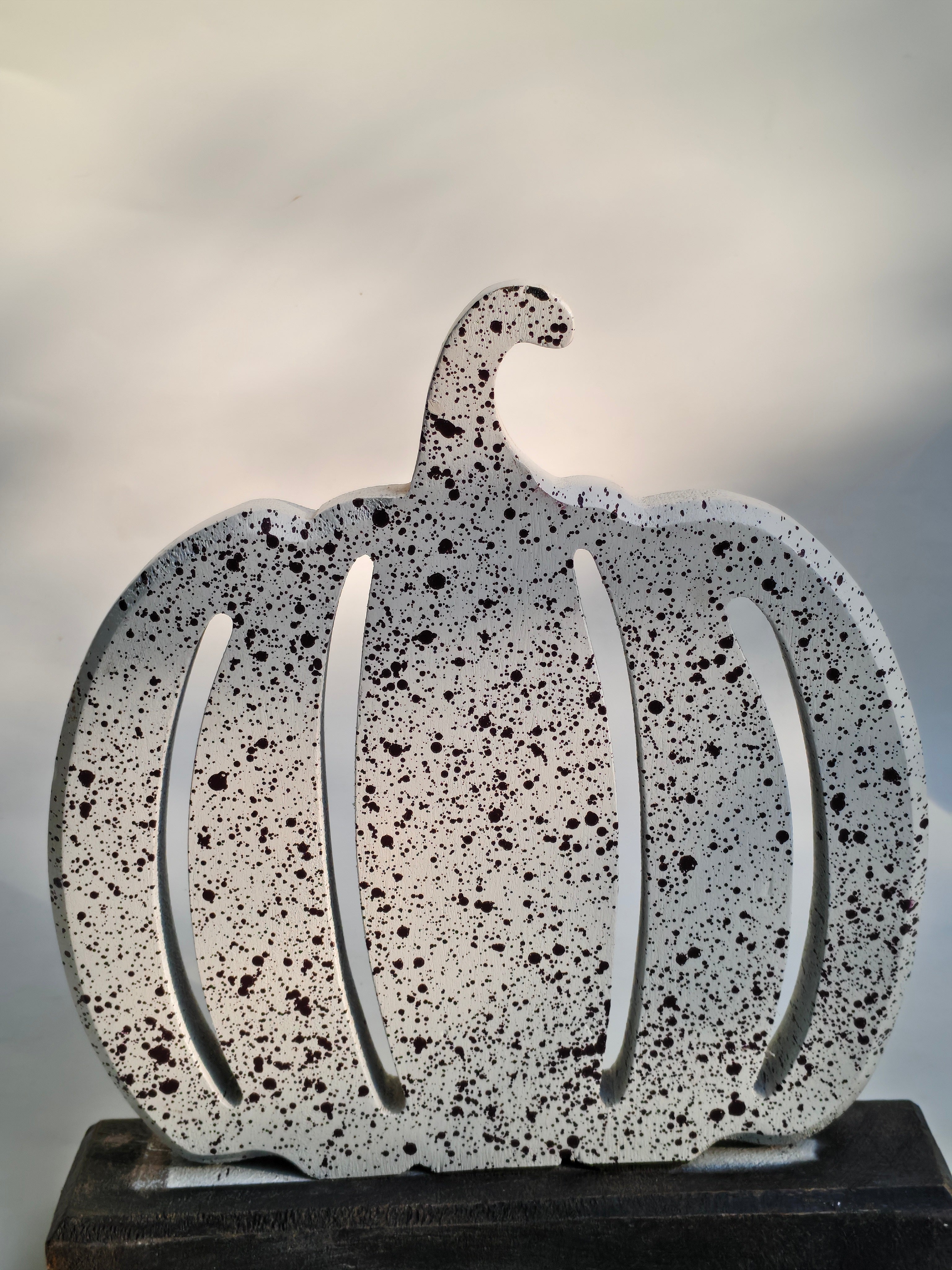 Speckled White Wooden Pumpkin with Cutouts