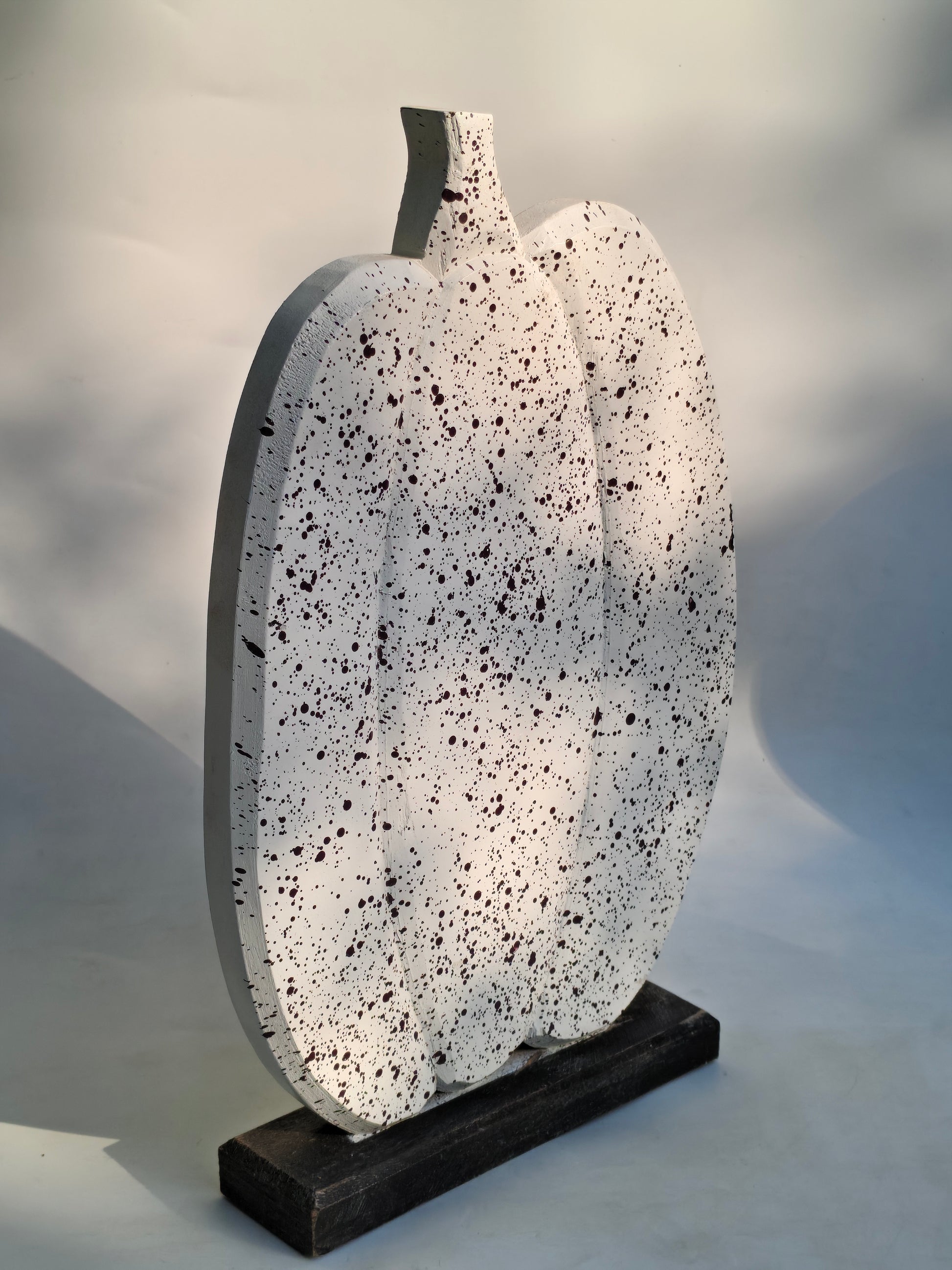 Speckled White Wooden Pumpkins | Layered Freestanding Rustic Decor Duo:Set of 2