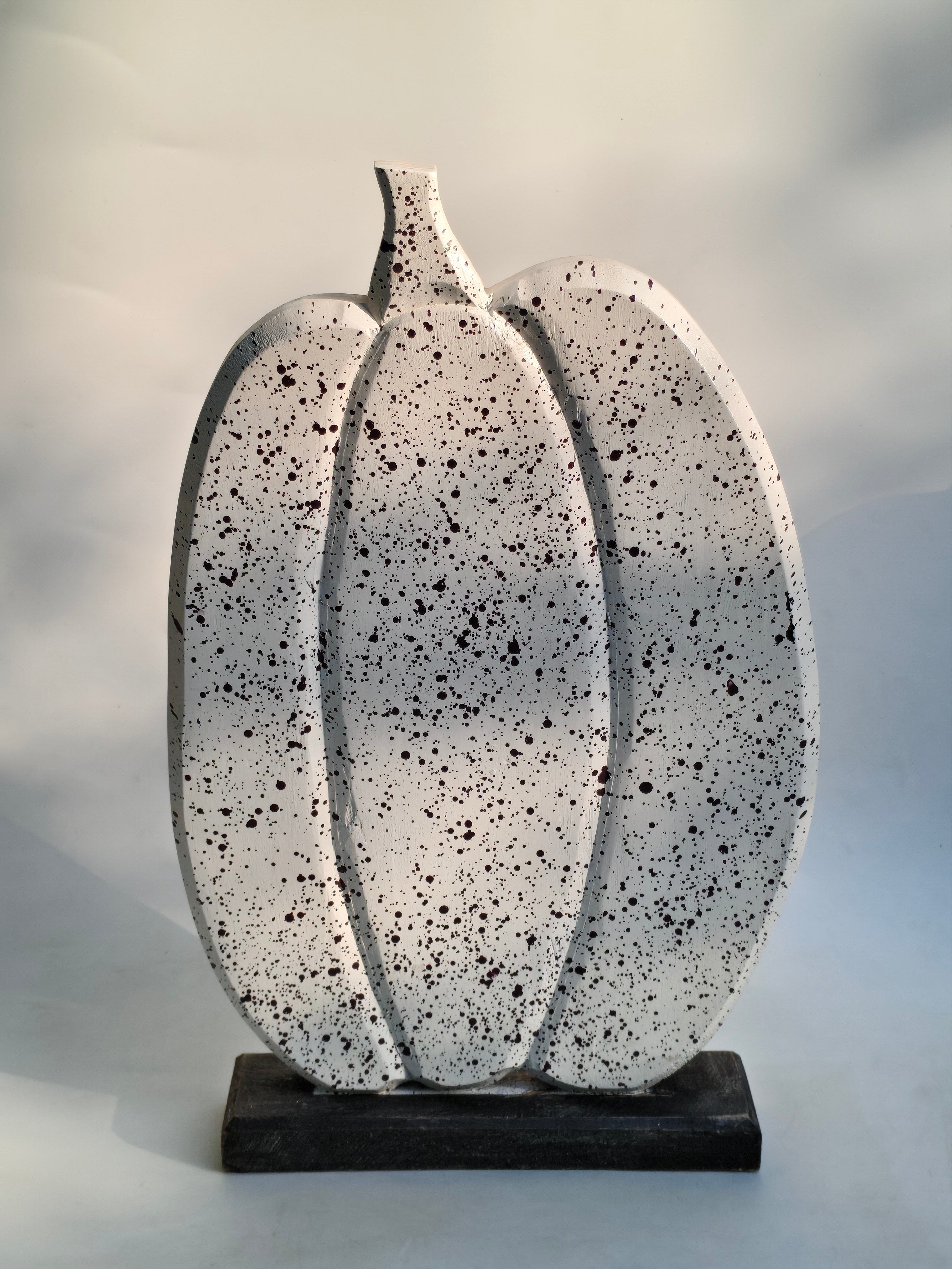 Speckled White Wooden Pumpkins | Layered Freestanding Rustic Decor Duo:Set of 2