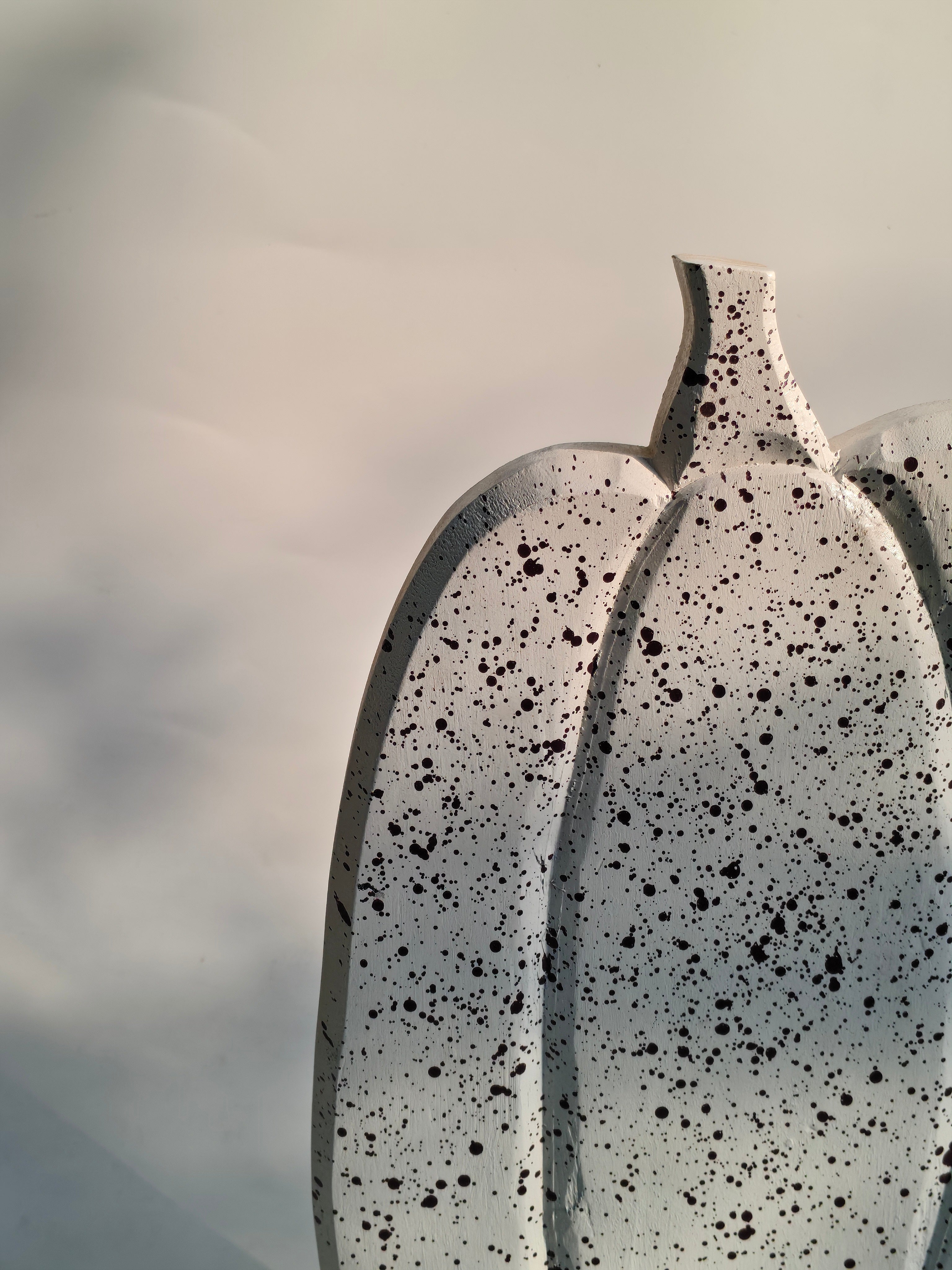 Speckled White Wooden Pumpkins | Layered Freestanding Rustic Decor Duo:Set of 2