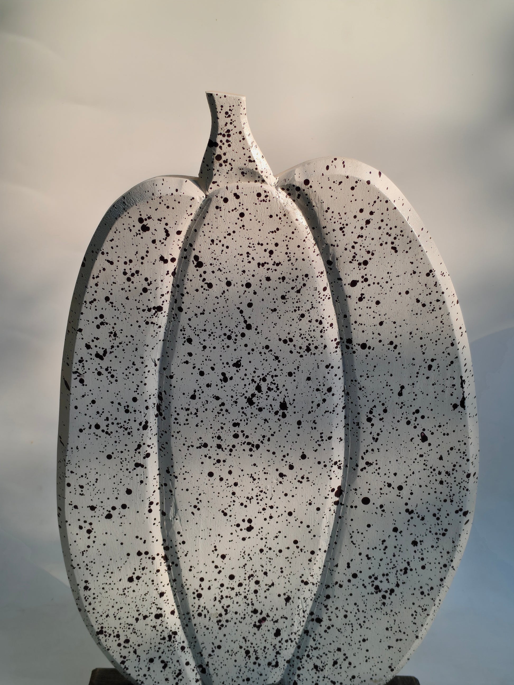 Speckled White Wooden Pumpkins | Layered Freestanding Rustic Decor Duo:Set of 2
