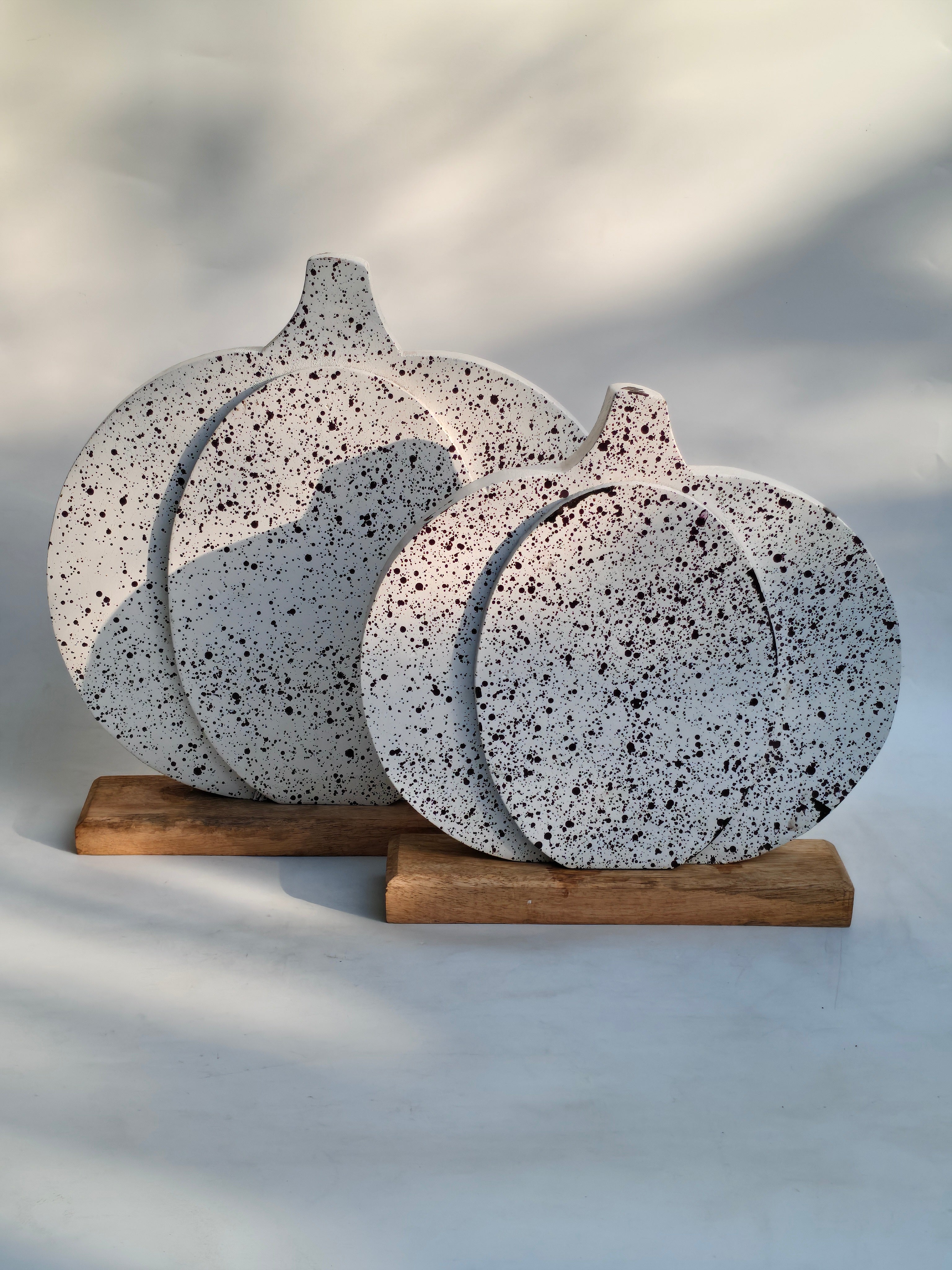 Speckled White Wooden Pumpkin Decor