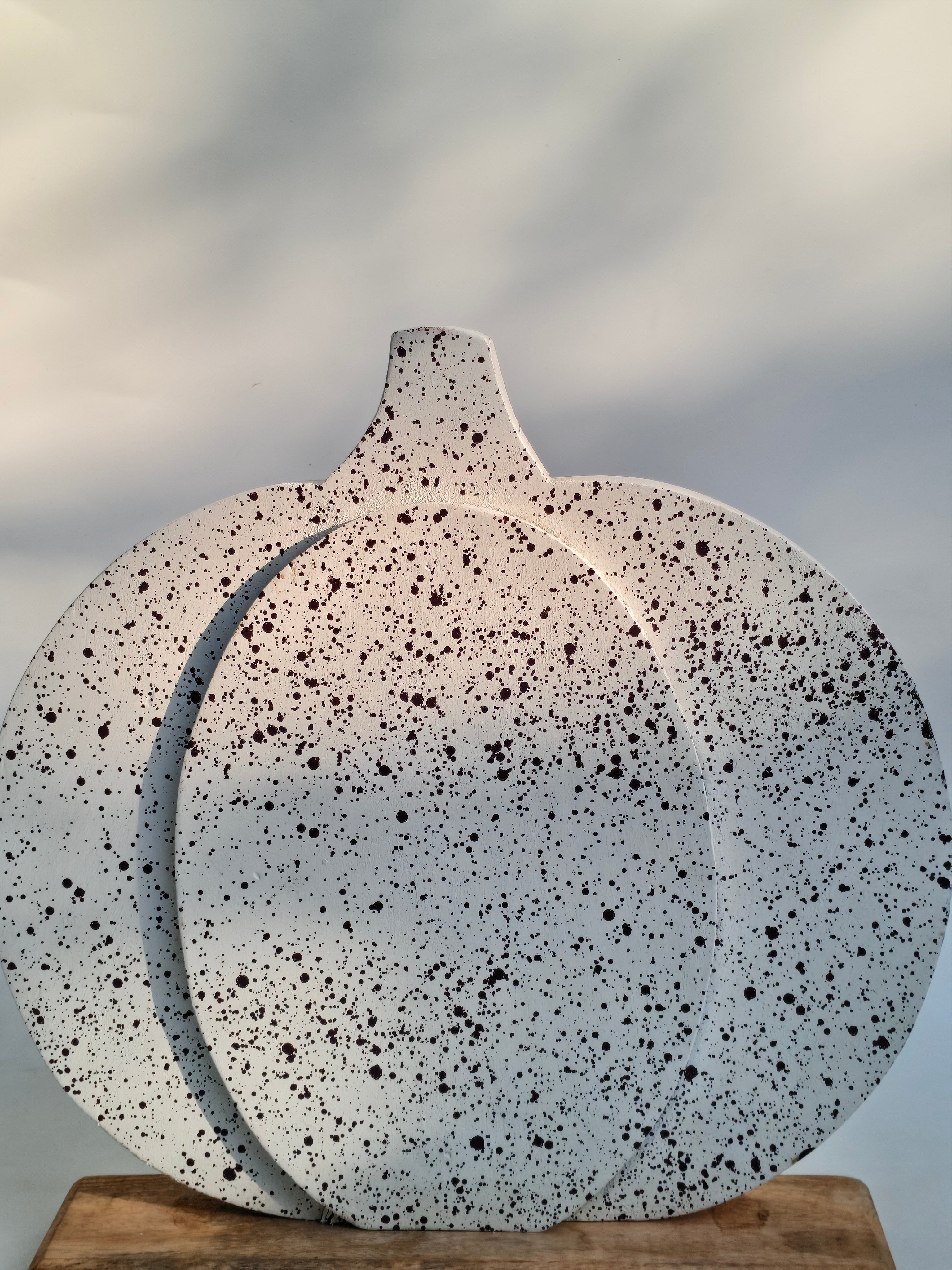 Speckled White Wooden Pumpkin Decor