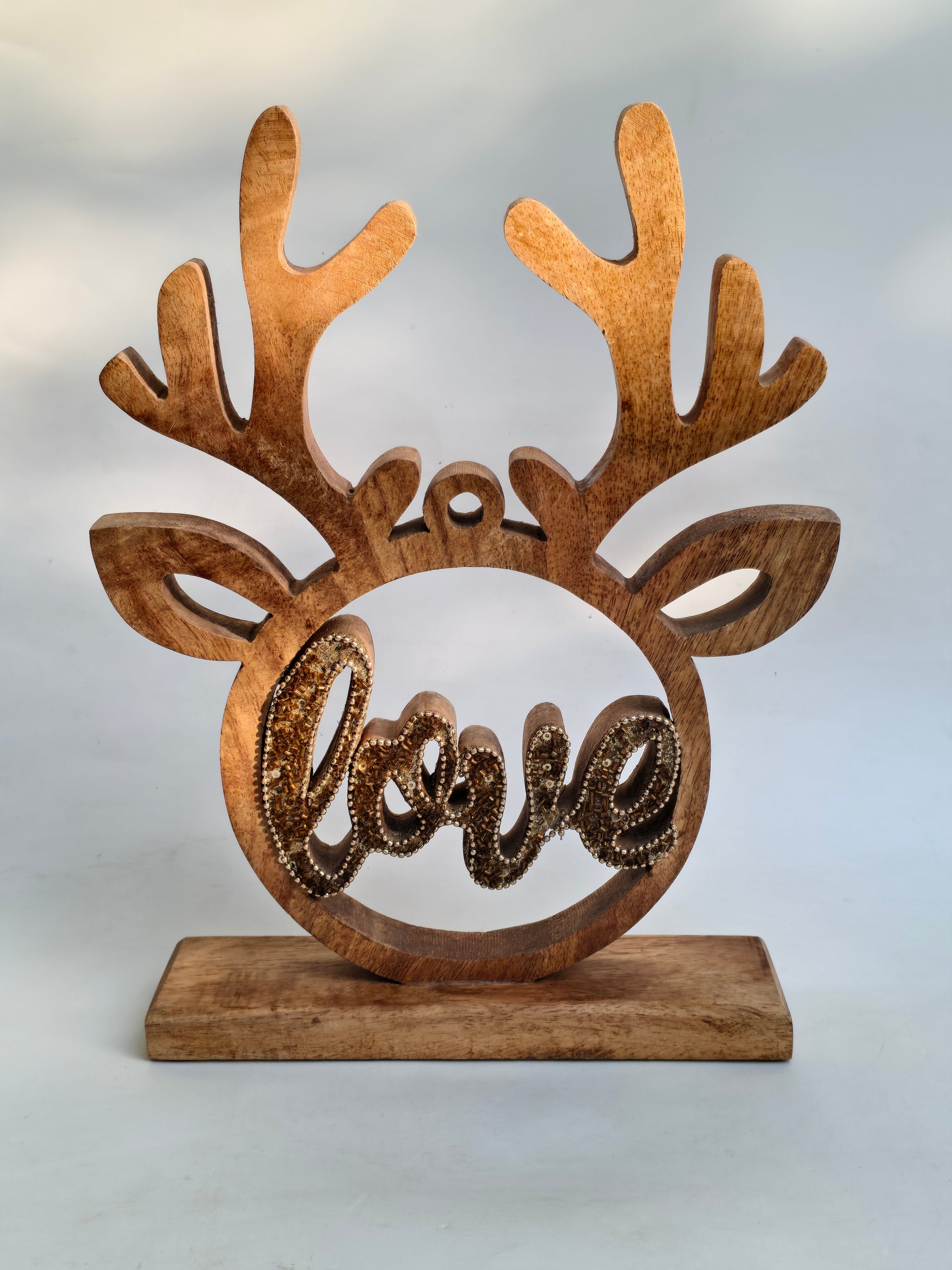 Rustic Wooden Reindeer LOVE Figurine