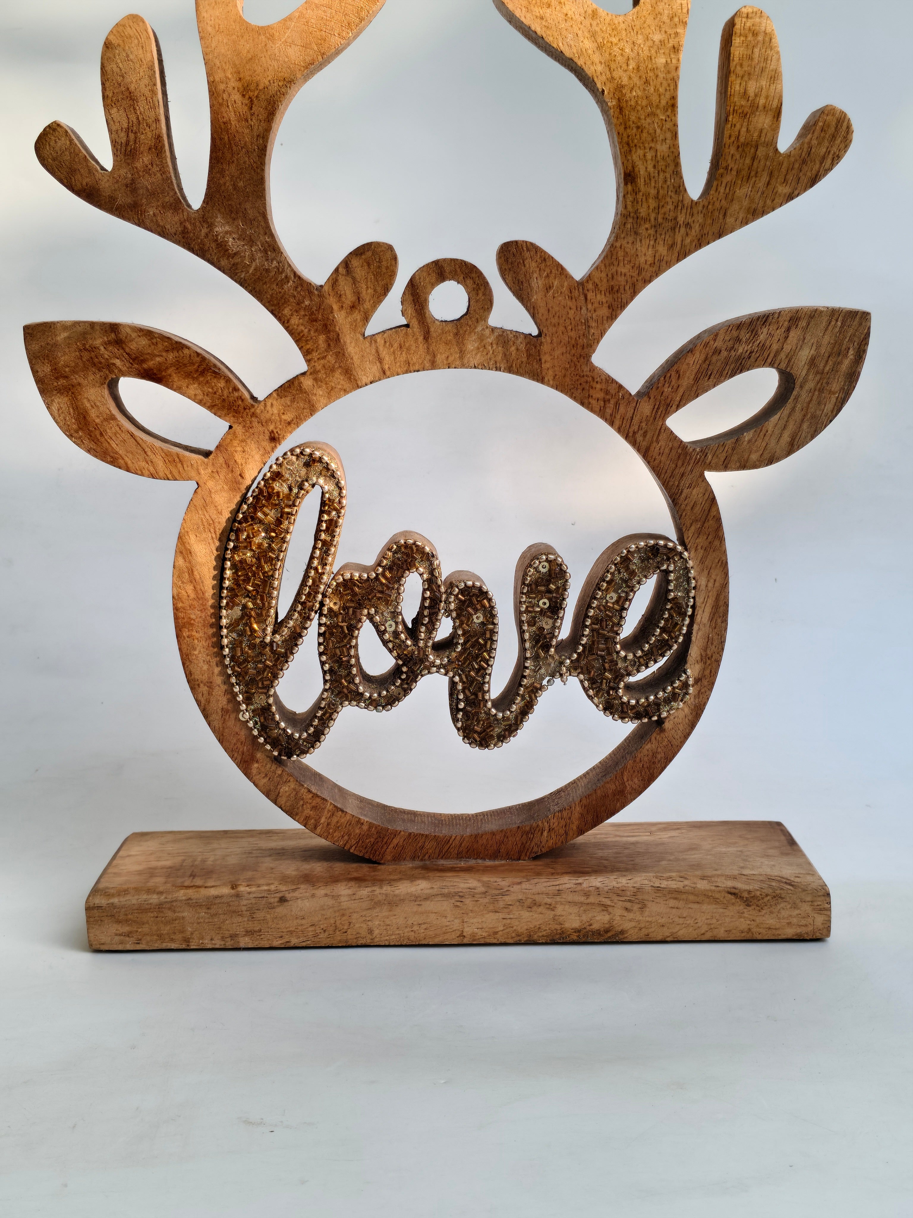 Rustic Wooden Reindeer LOVE Figurine