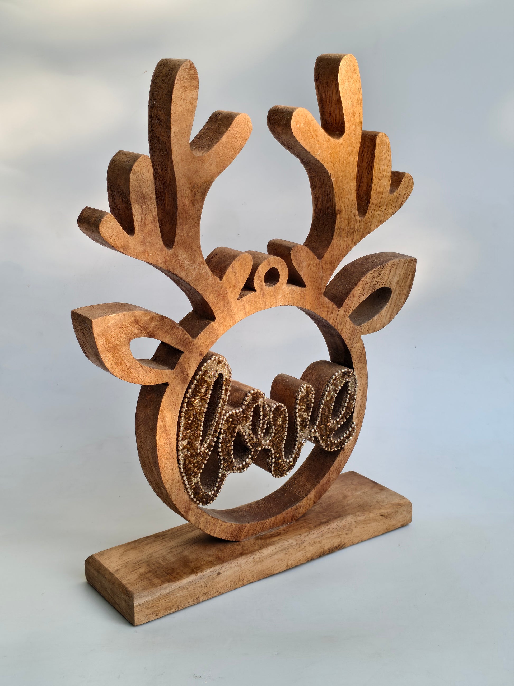 Rustic Wooden Reindeer LOVE Figurine