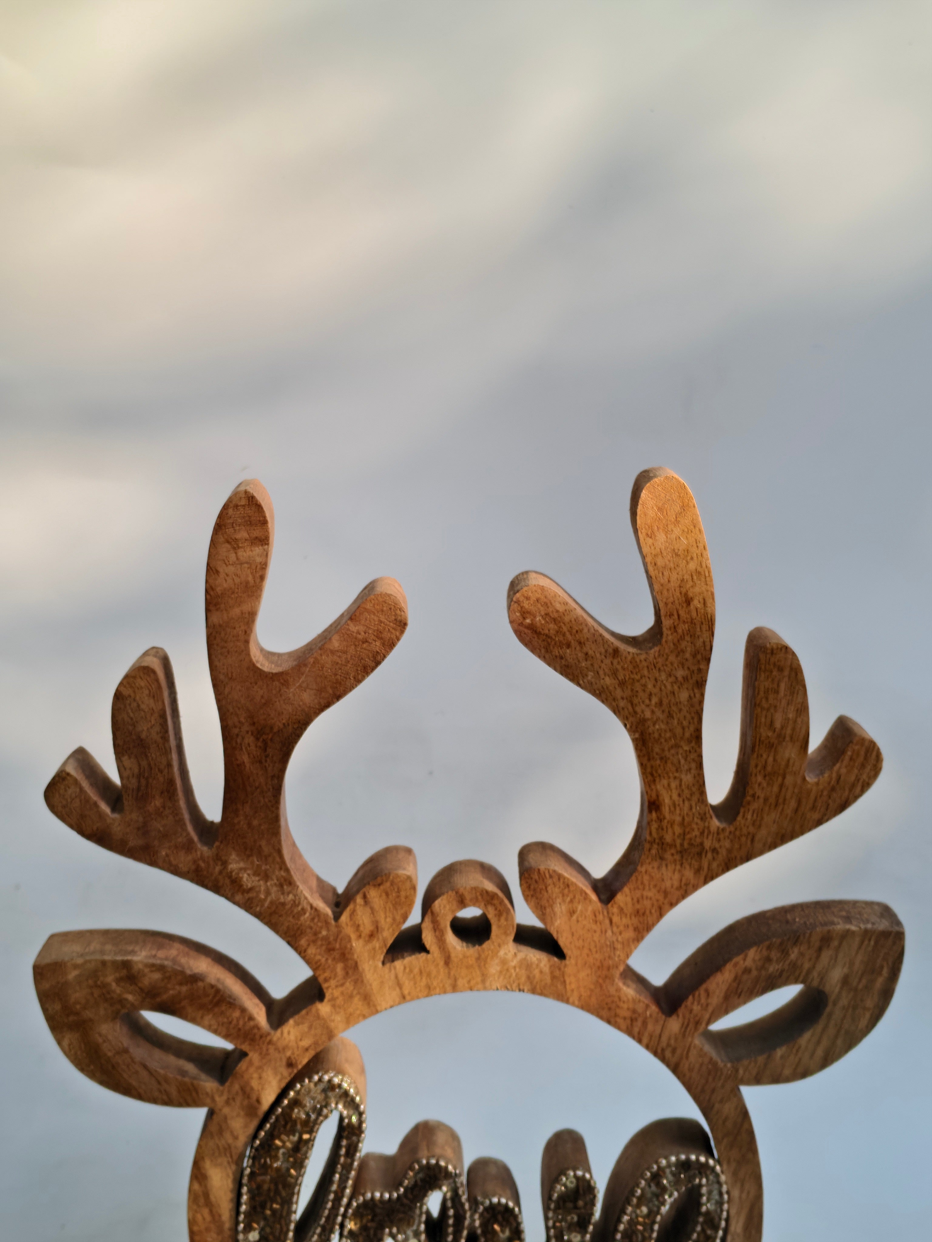 Rustic Wooden Reindeer LOVE Figurine