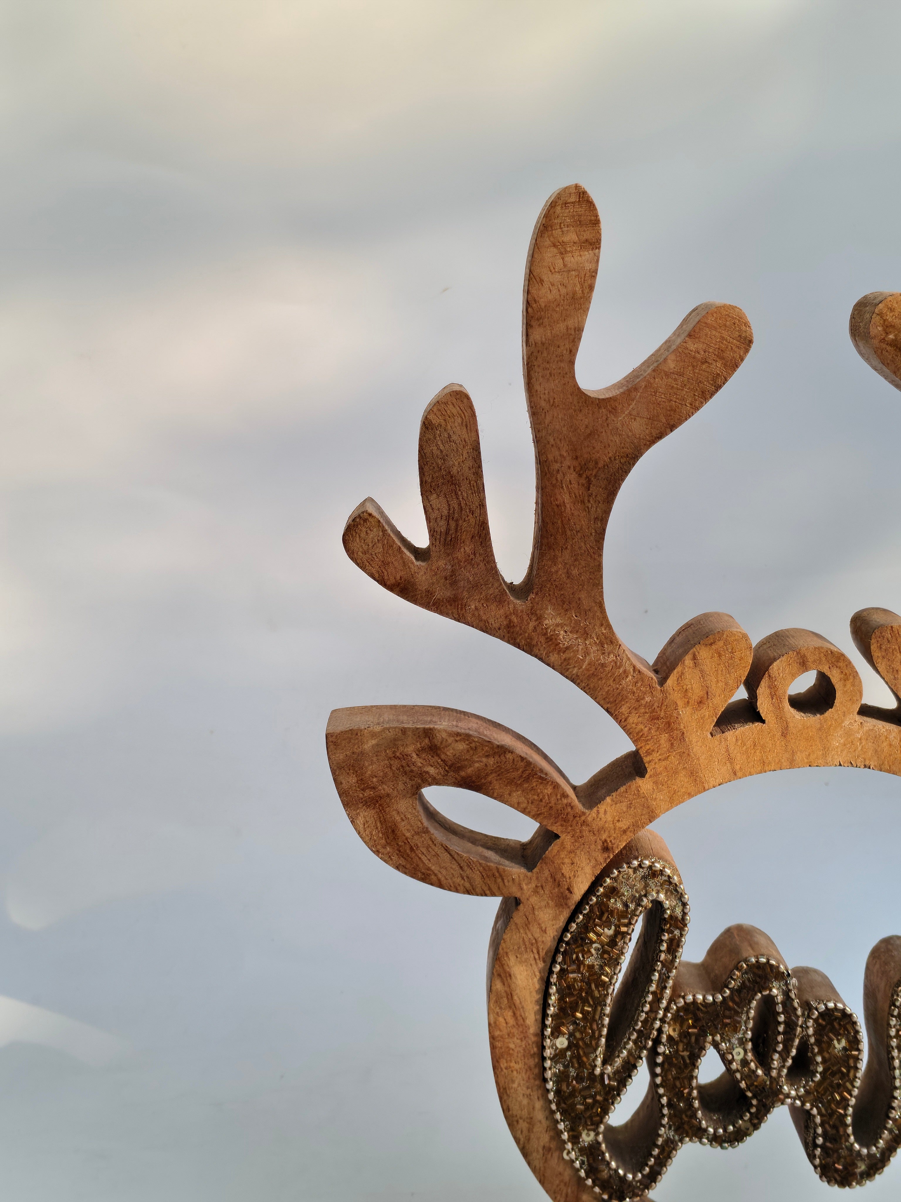 Rustic Wooden Reindeer LOVE Figurine
