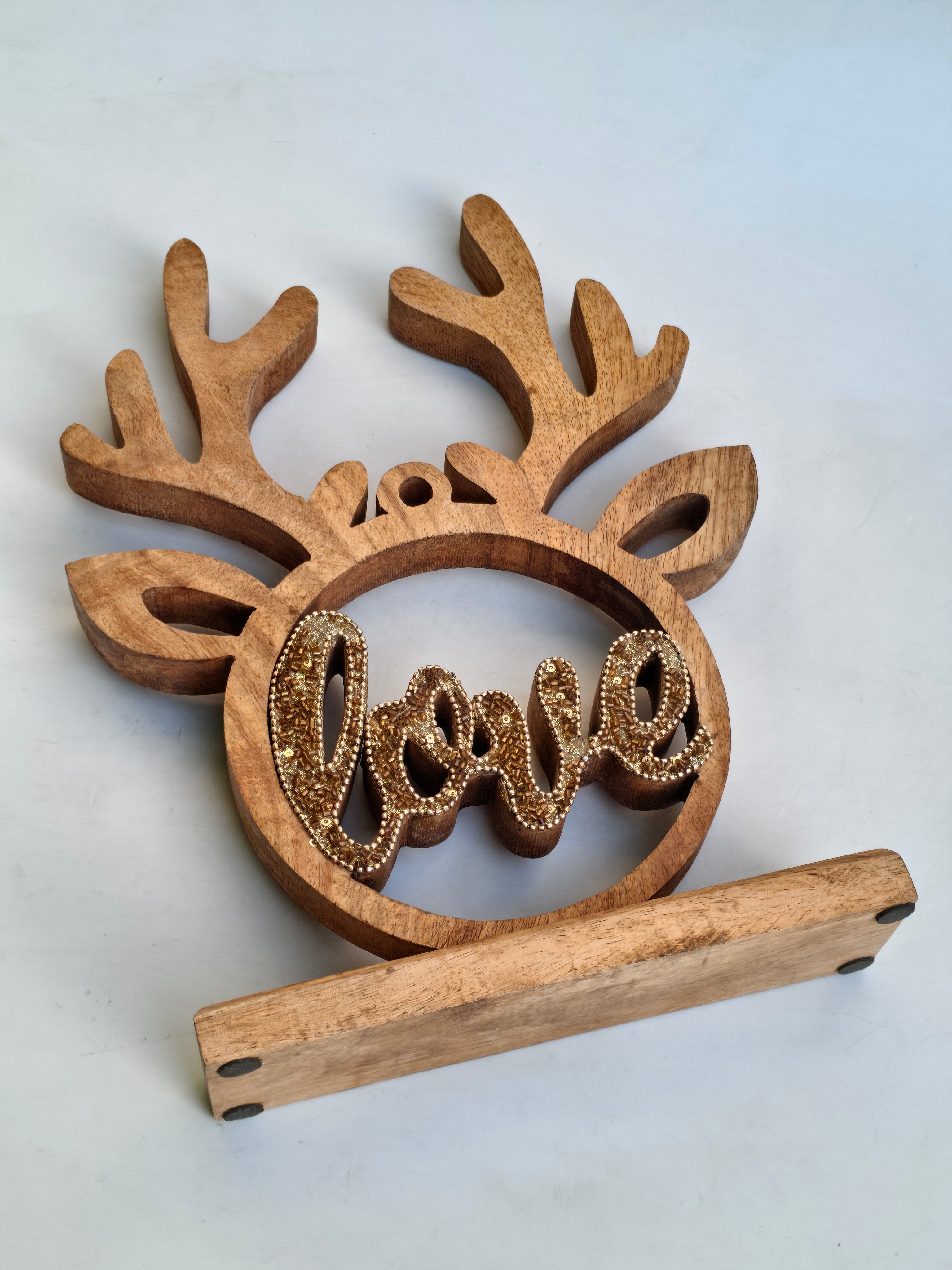 Rustic Wooden Reindeer LOVE Figurine