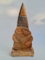 Hand-Carved Wooden Gnome with Sparkle Hat