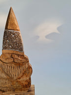 Hand-Carved Wooden Gnome with Sparkle Hat