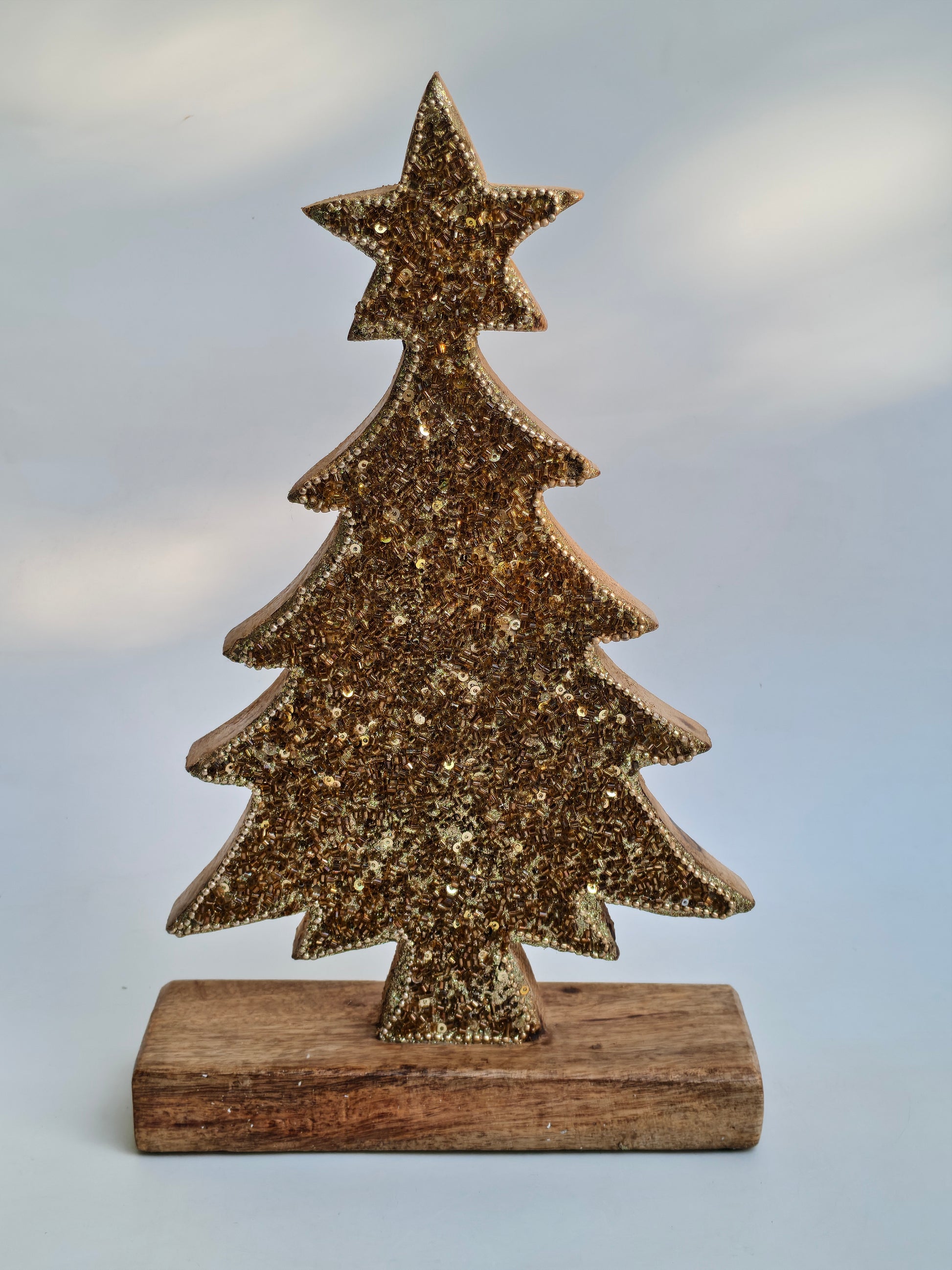Sparkling Gold Glitter Christmas Tree Figurine
