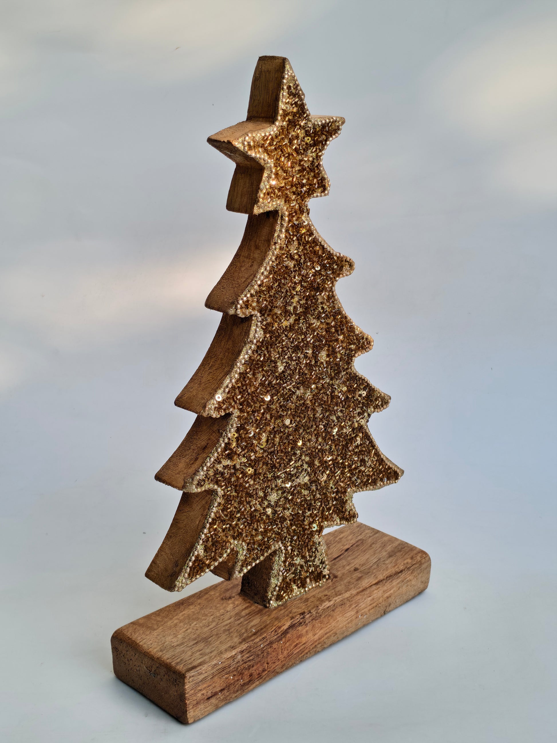 Sparkling Gold Glitter Christmas Tree Figurine