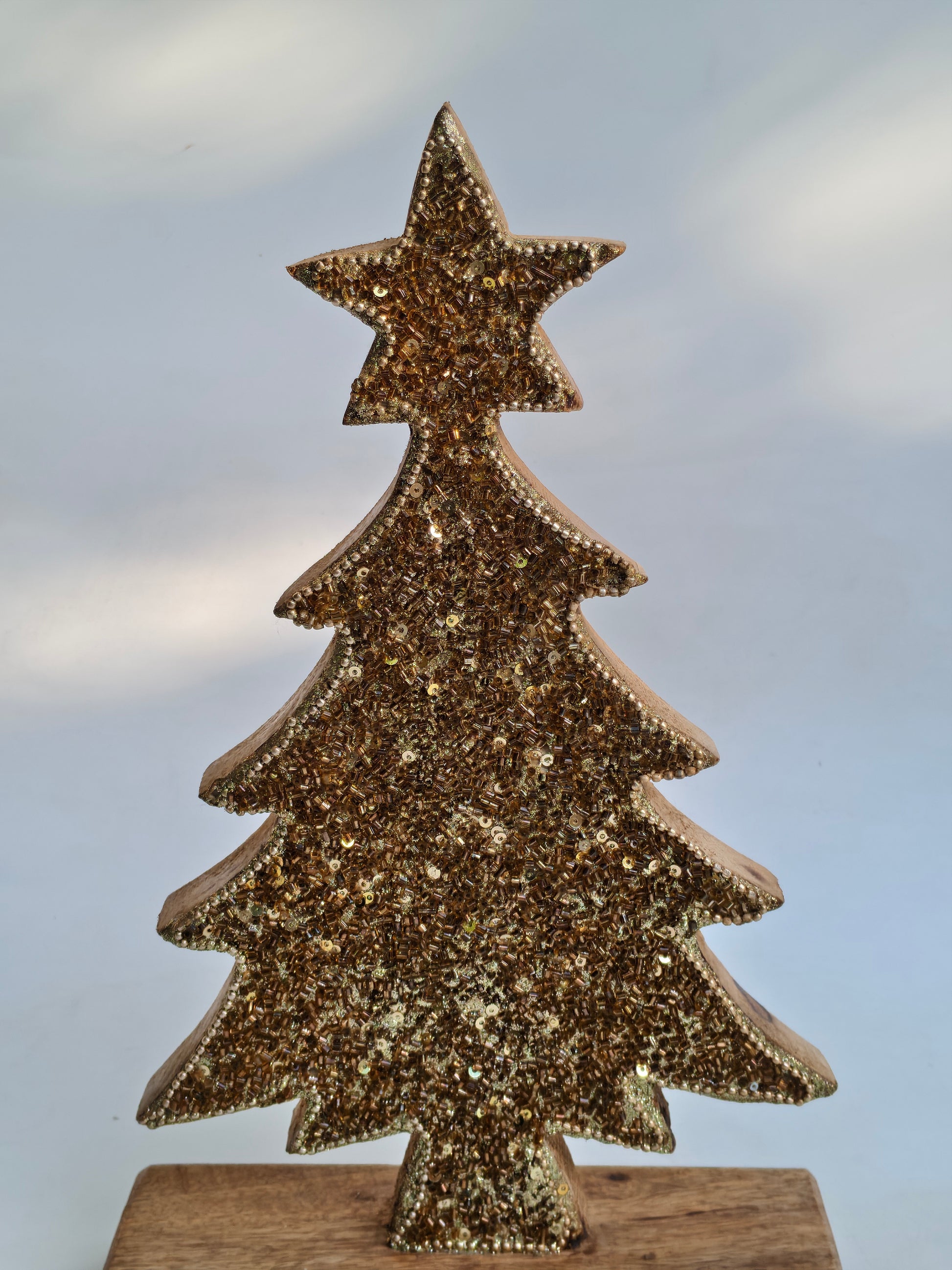 Sparkling Gold Glitter Christmas Tree Figurine