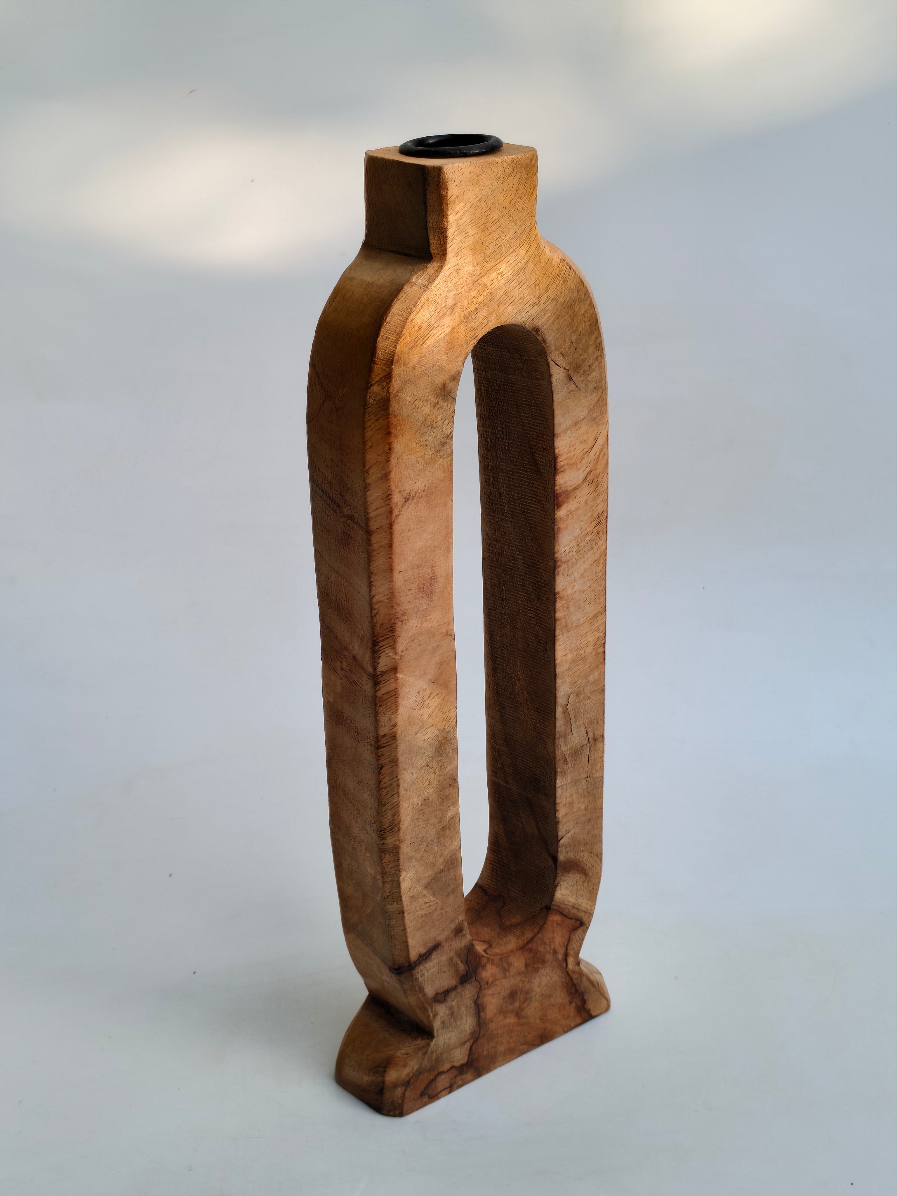 Abstract Hand-Carved Wooden candle stand