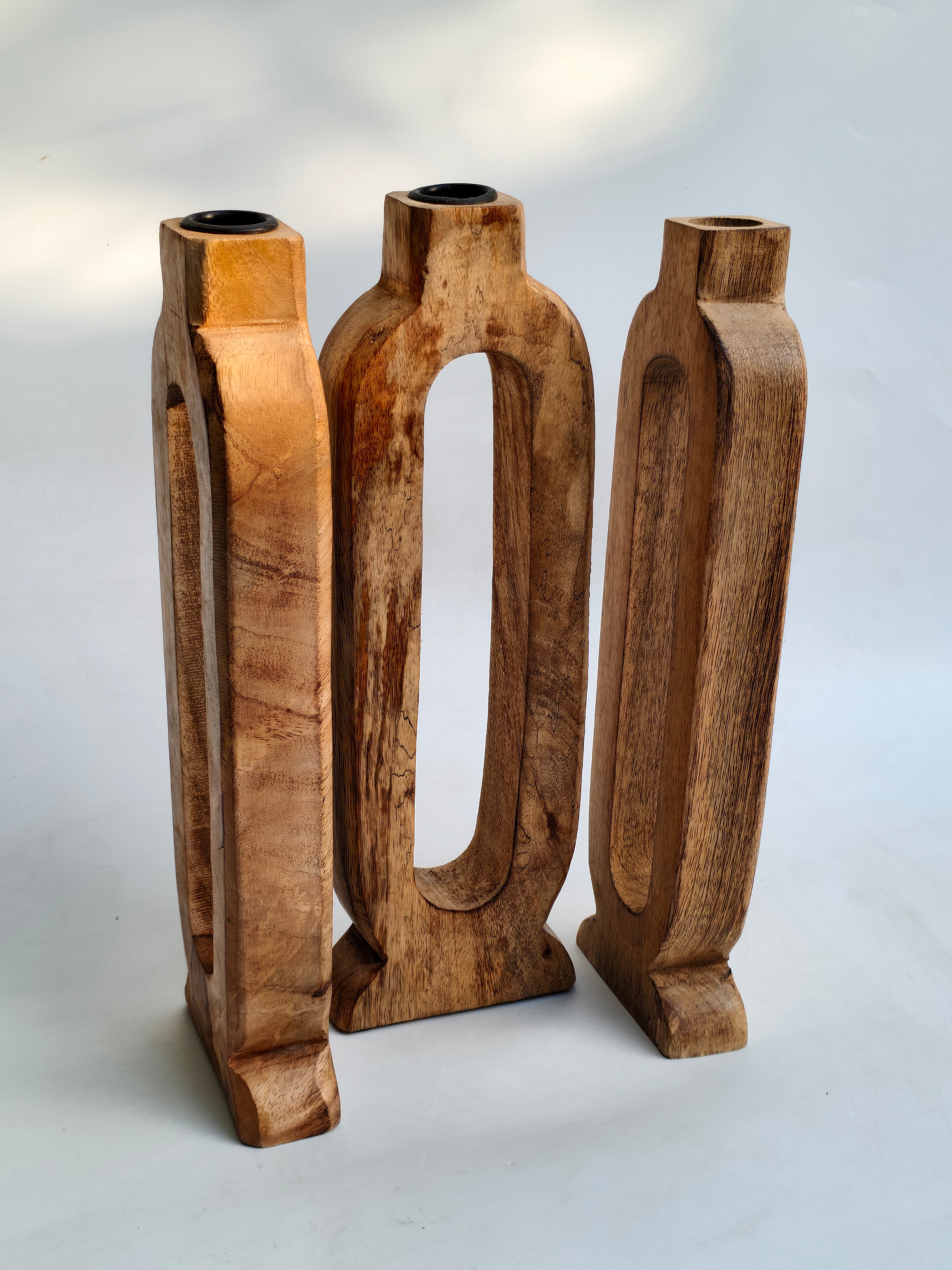 Abstract Hand-Carved Wooden candle stand