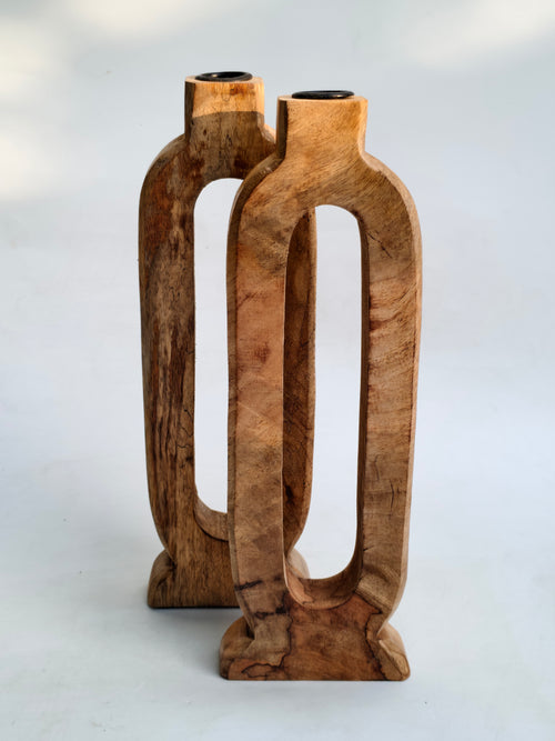 Abstract Hand-Carved Wooden Bud Vase