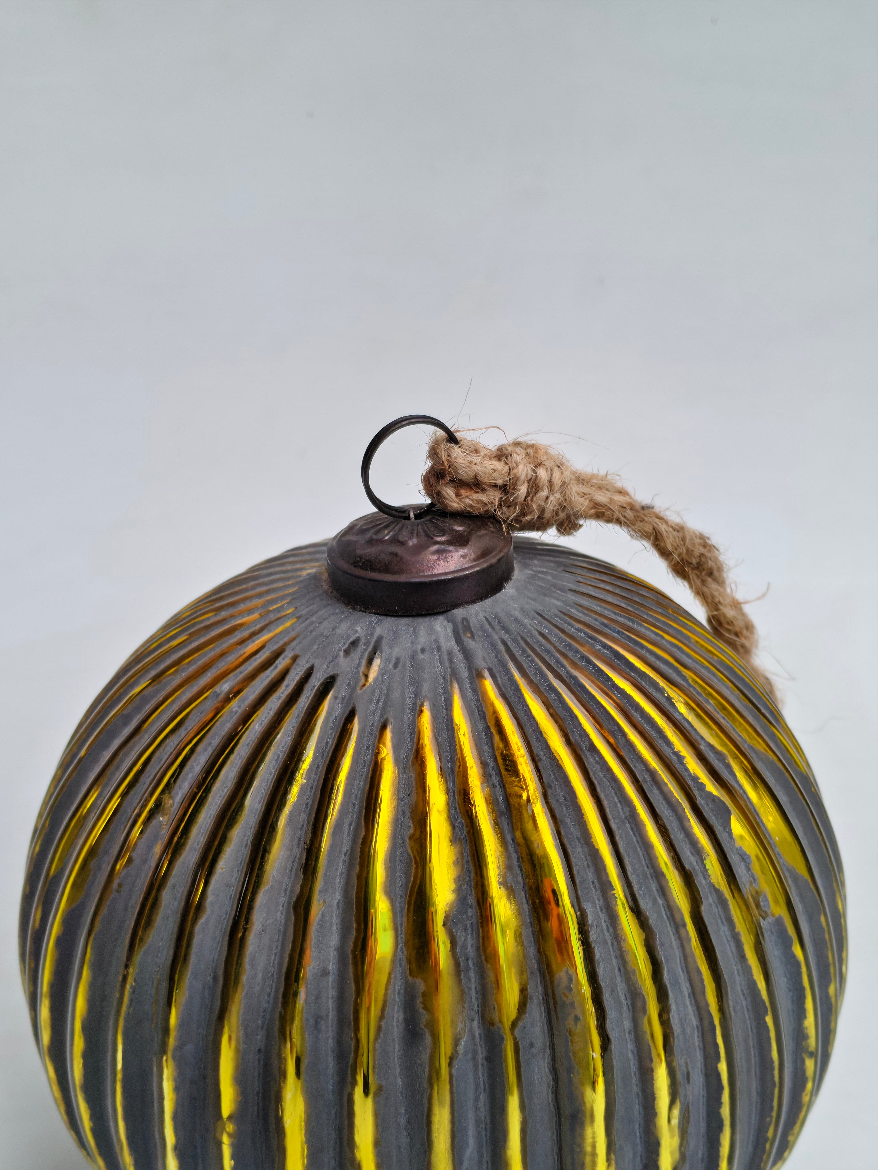 Large Ribbed Mercury Glass Ornament - Jute Rope Hanger