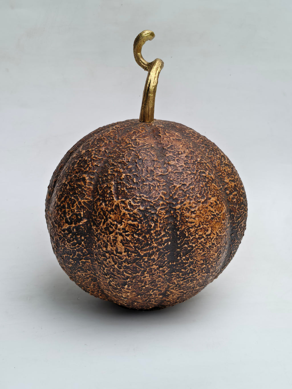 Artisan Textured Glass Pumpkin Decor with Golden Stem