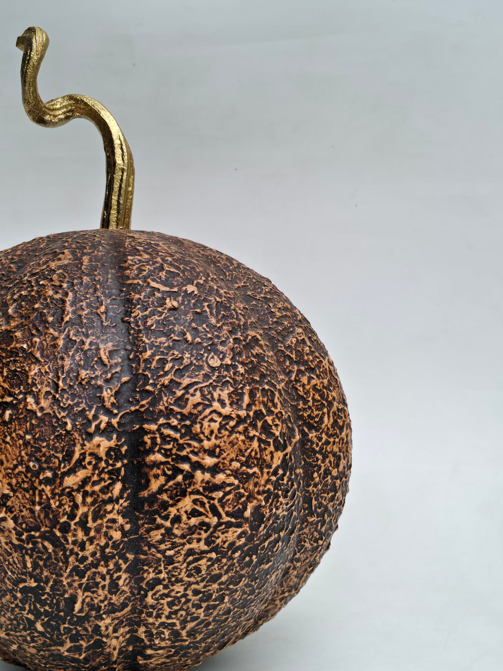 Artisan Textured Glass Pumpkin Decor with Golden Stem