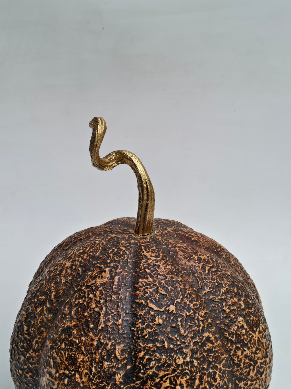 Artisan Textured Glass Pumpkin Decor with Golden Stem