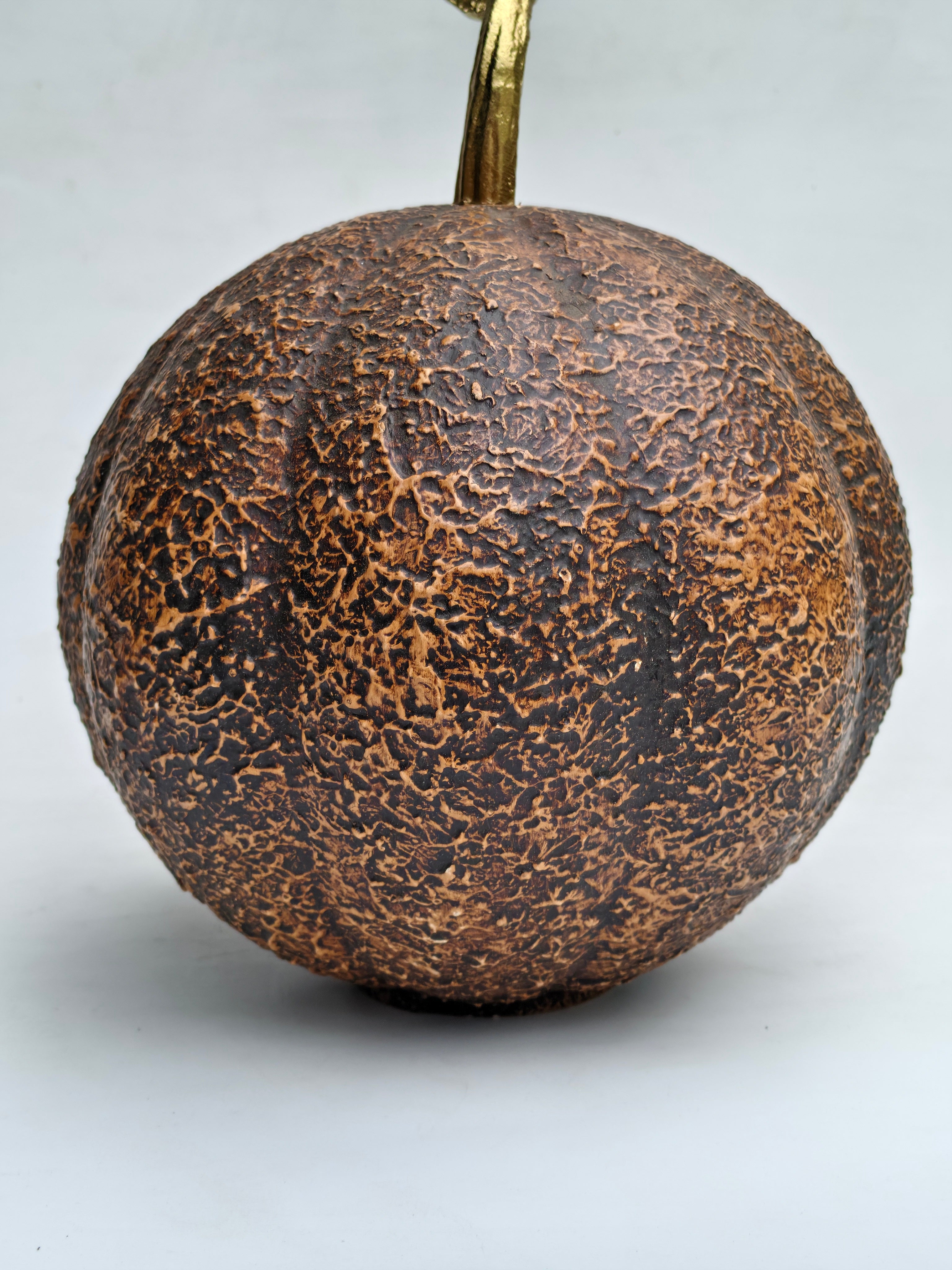Artisan Textured Glass Pumpkin Decor with Golden Stem