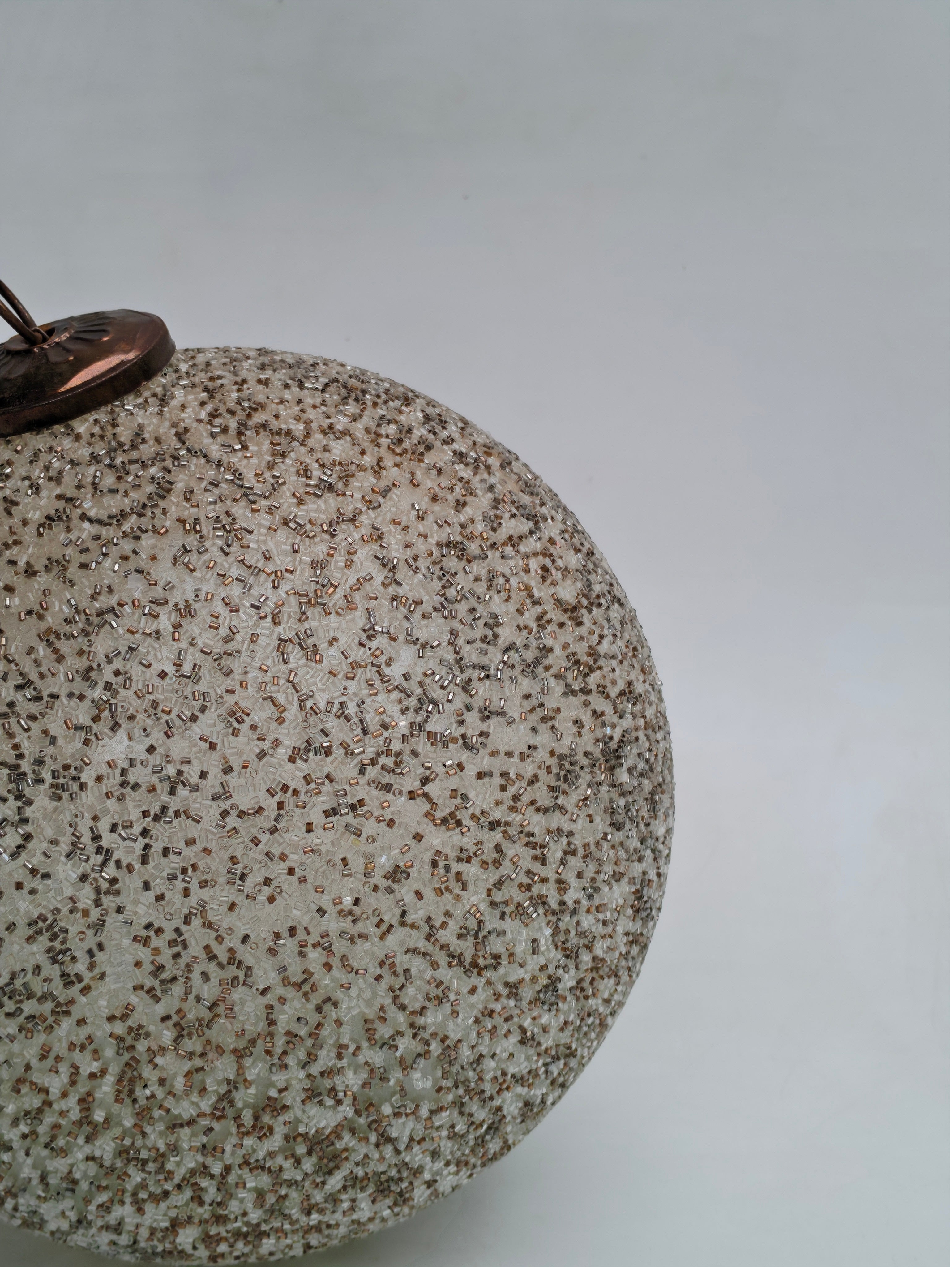 Large Beaded White & Gold Sphere Ornament "Textured Glass Accent Ball Decor"